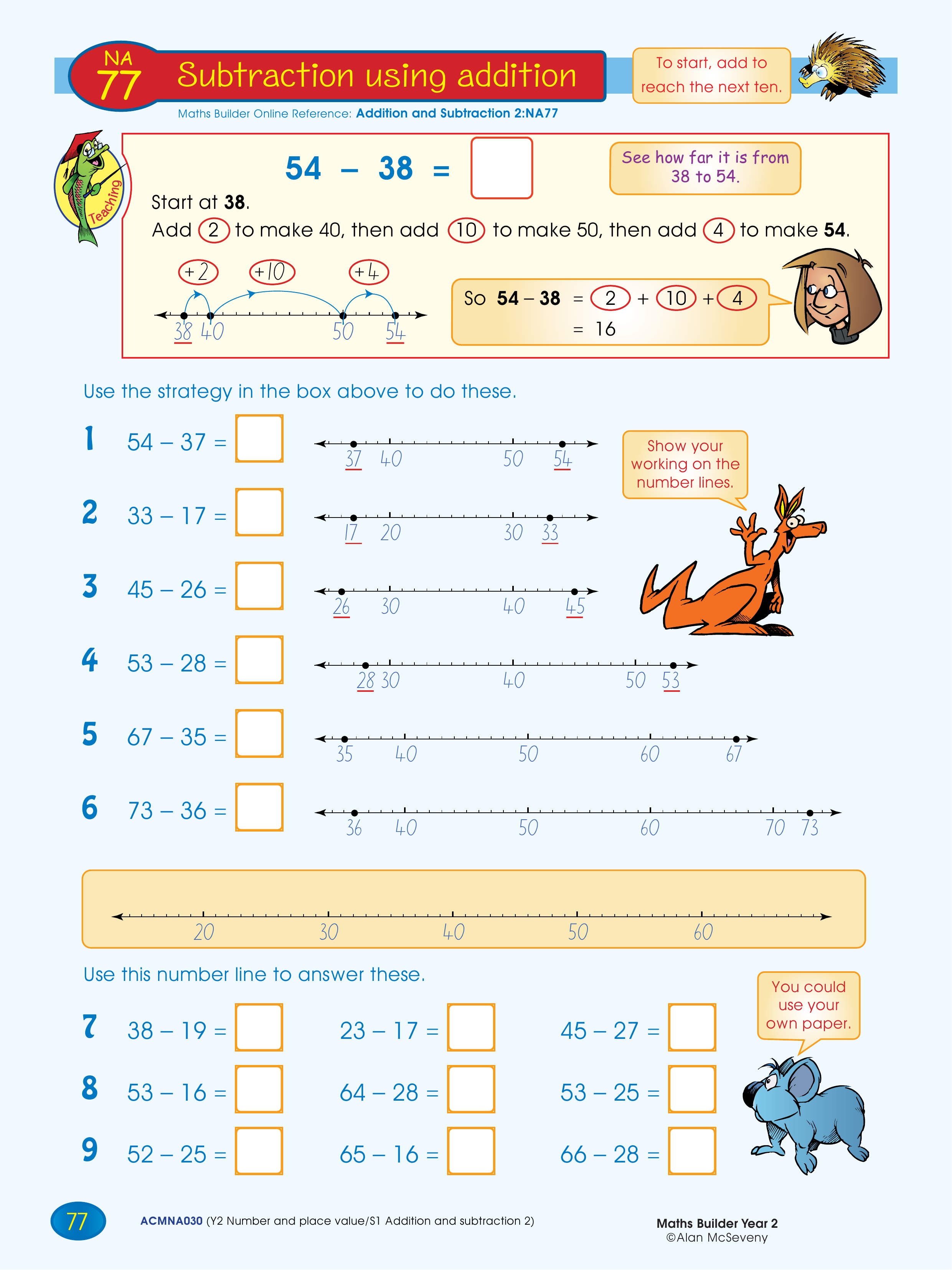 Subtraction using addition — worksheet preview