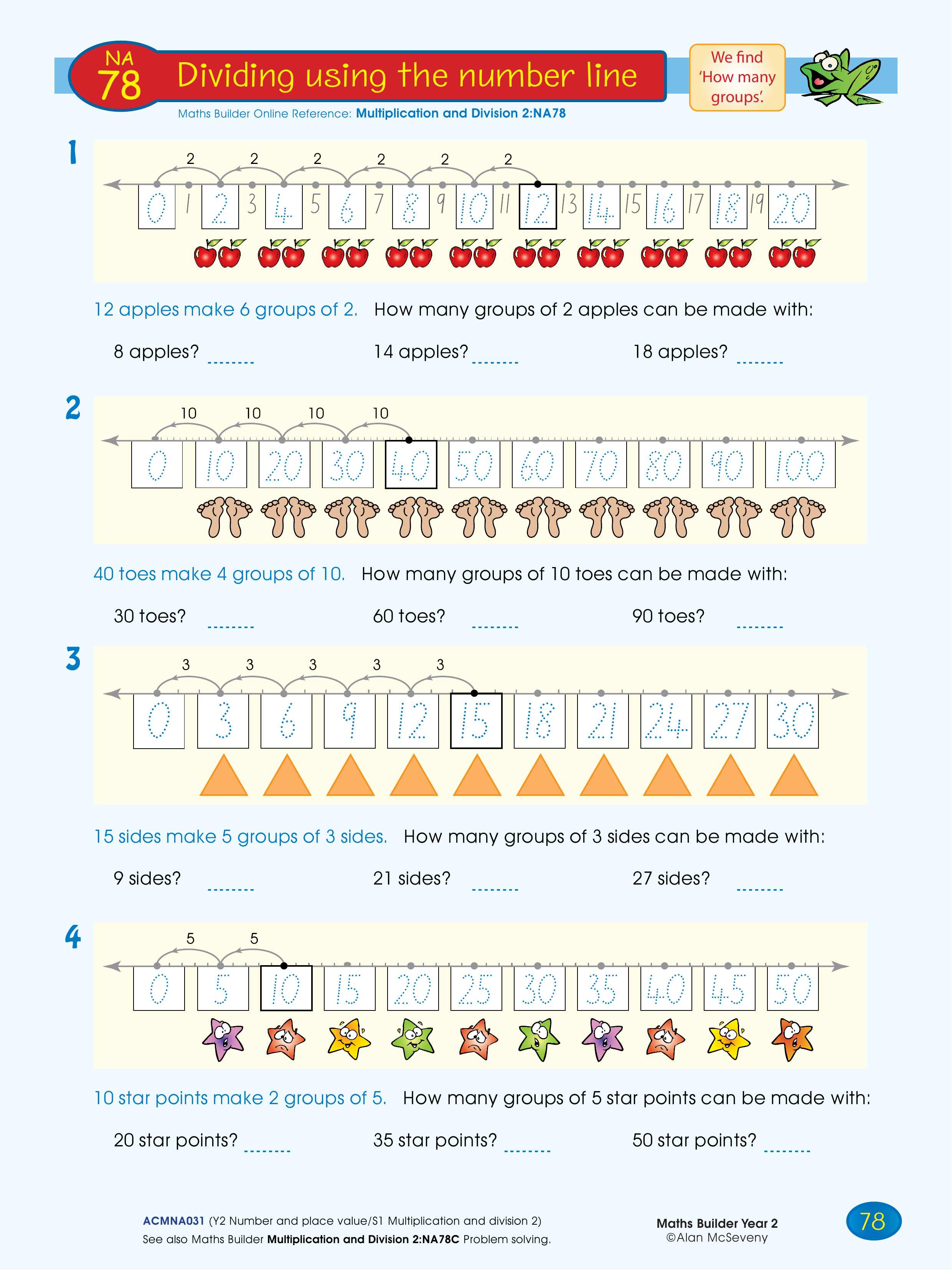Dividing using the number line — worksheet preview