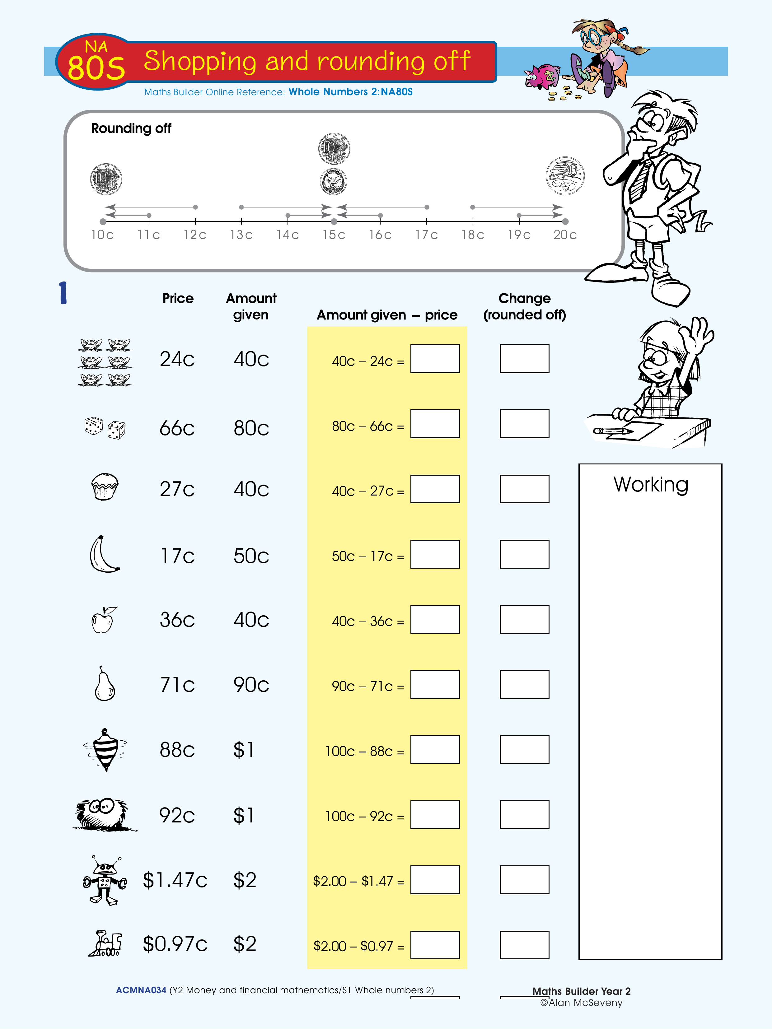 Shopping and rounding off — worksheet preview