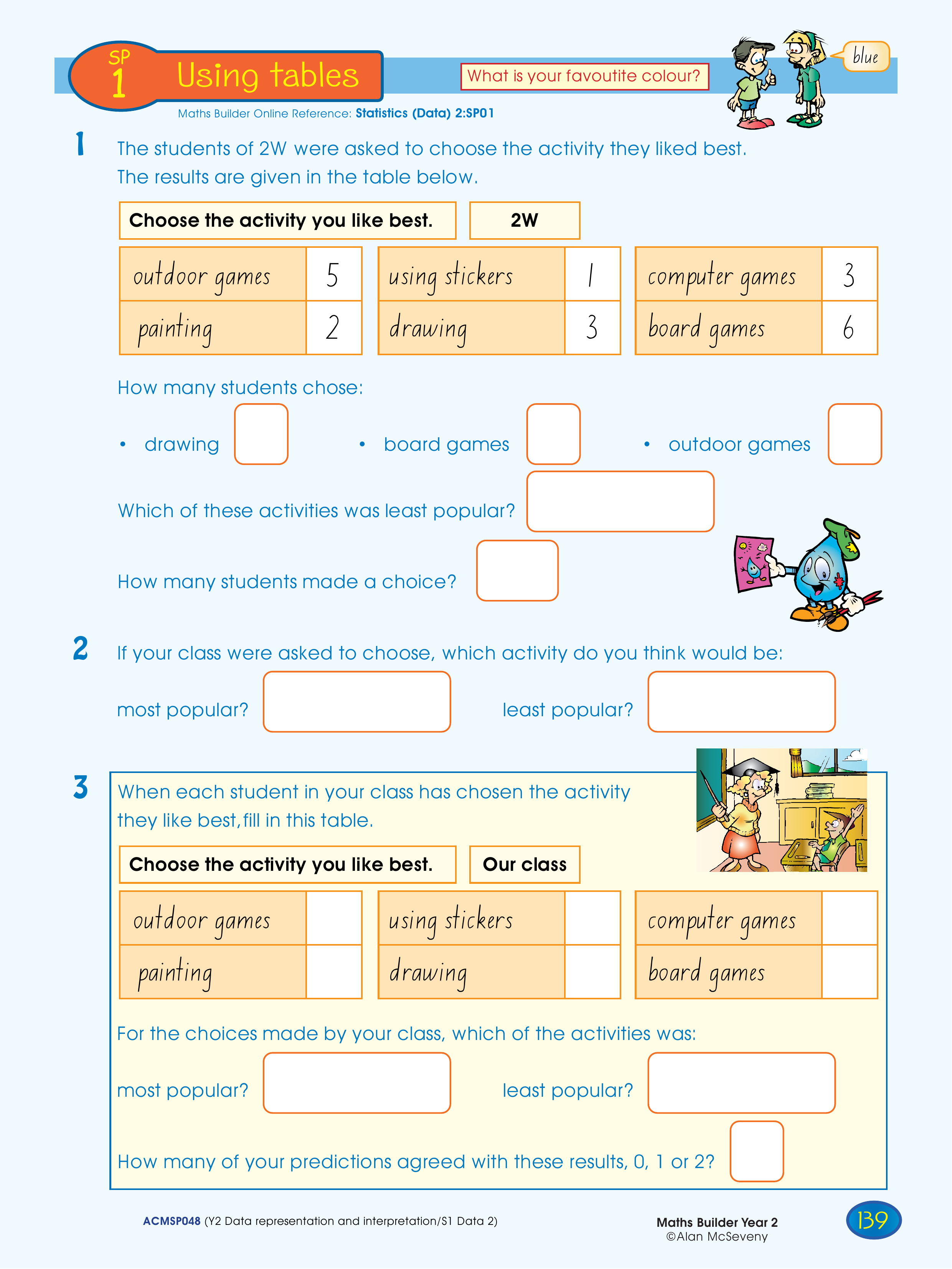 Using tables — worksheet preview