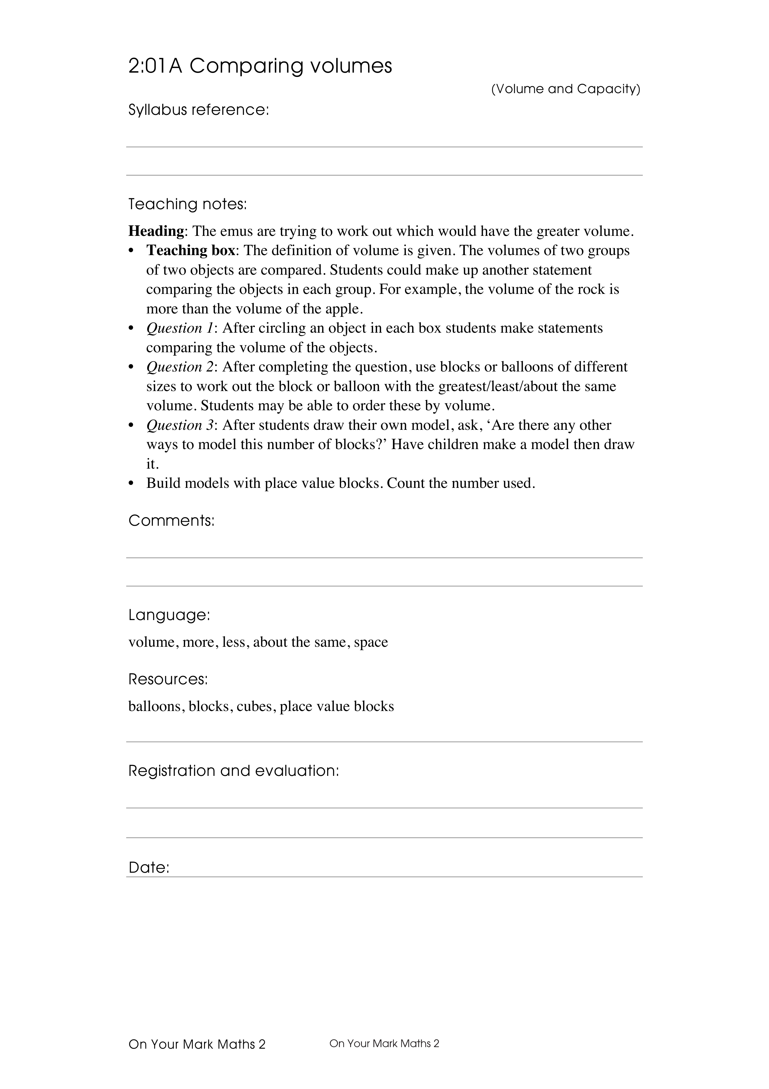 Comparing volumes — worksheet preview