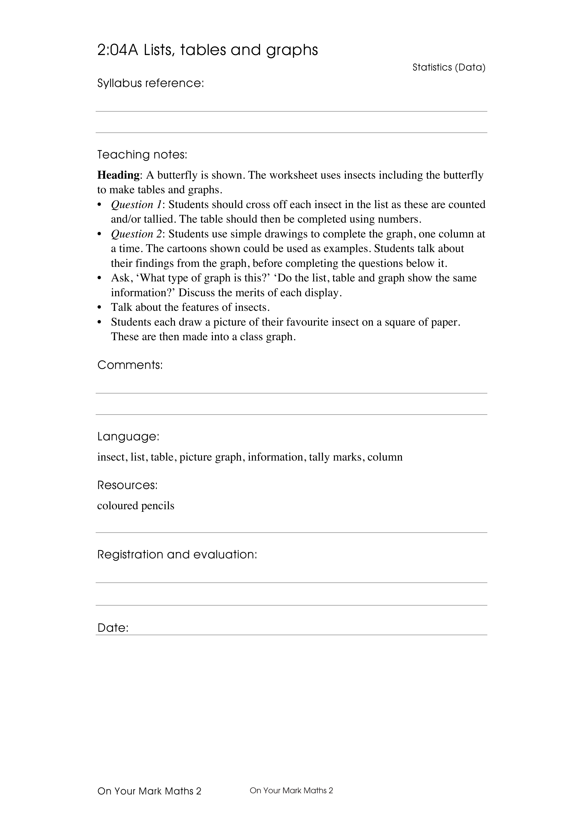 Lists, tables and graphs — worksheet preview
