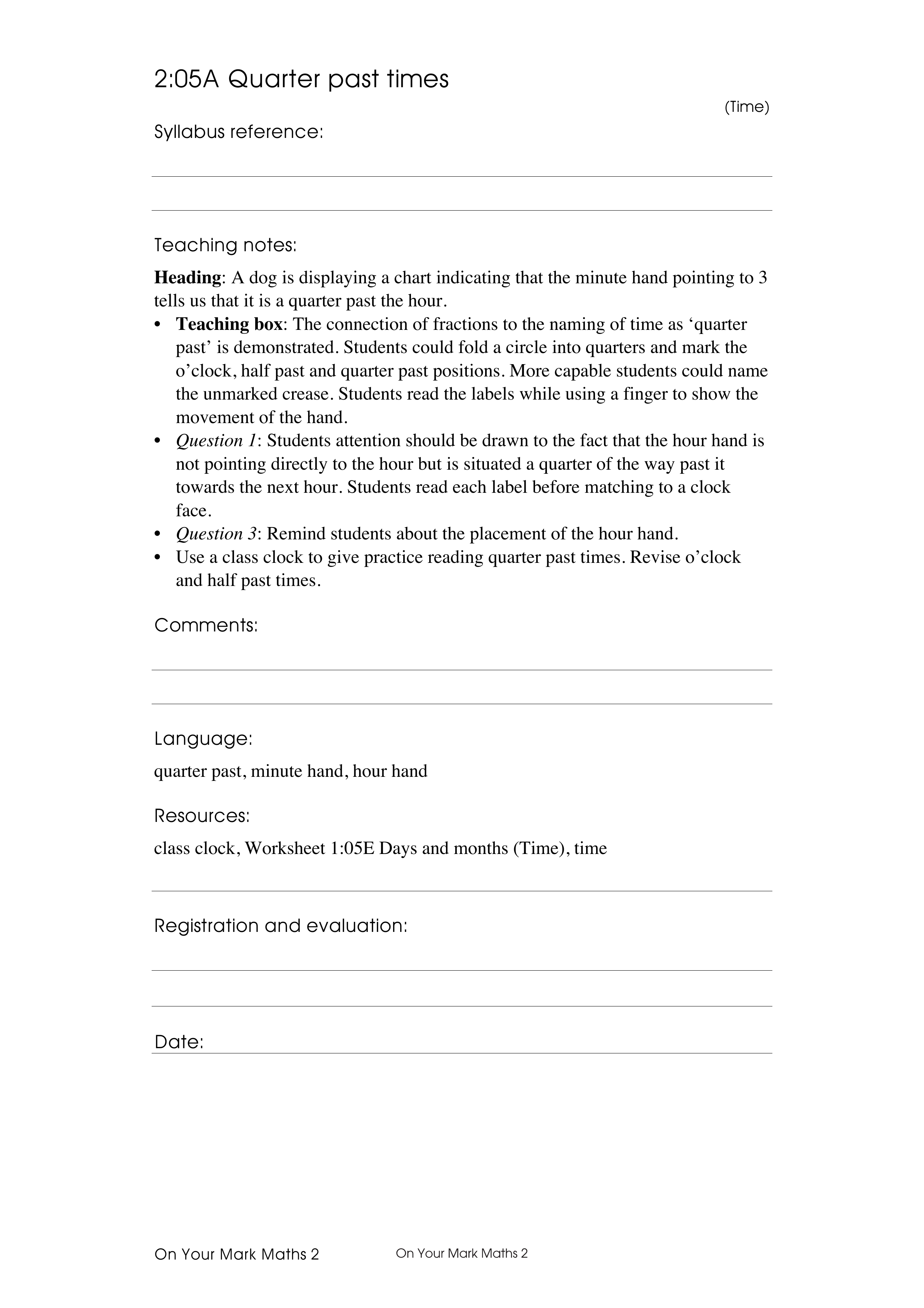 Quarter past times — worksheet preview