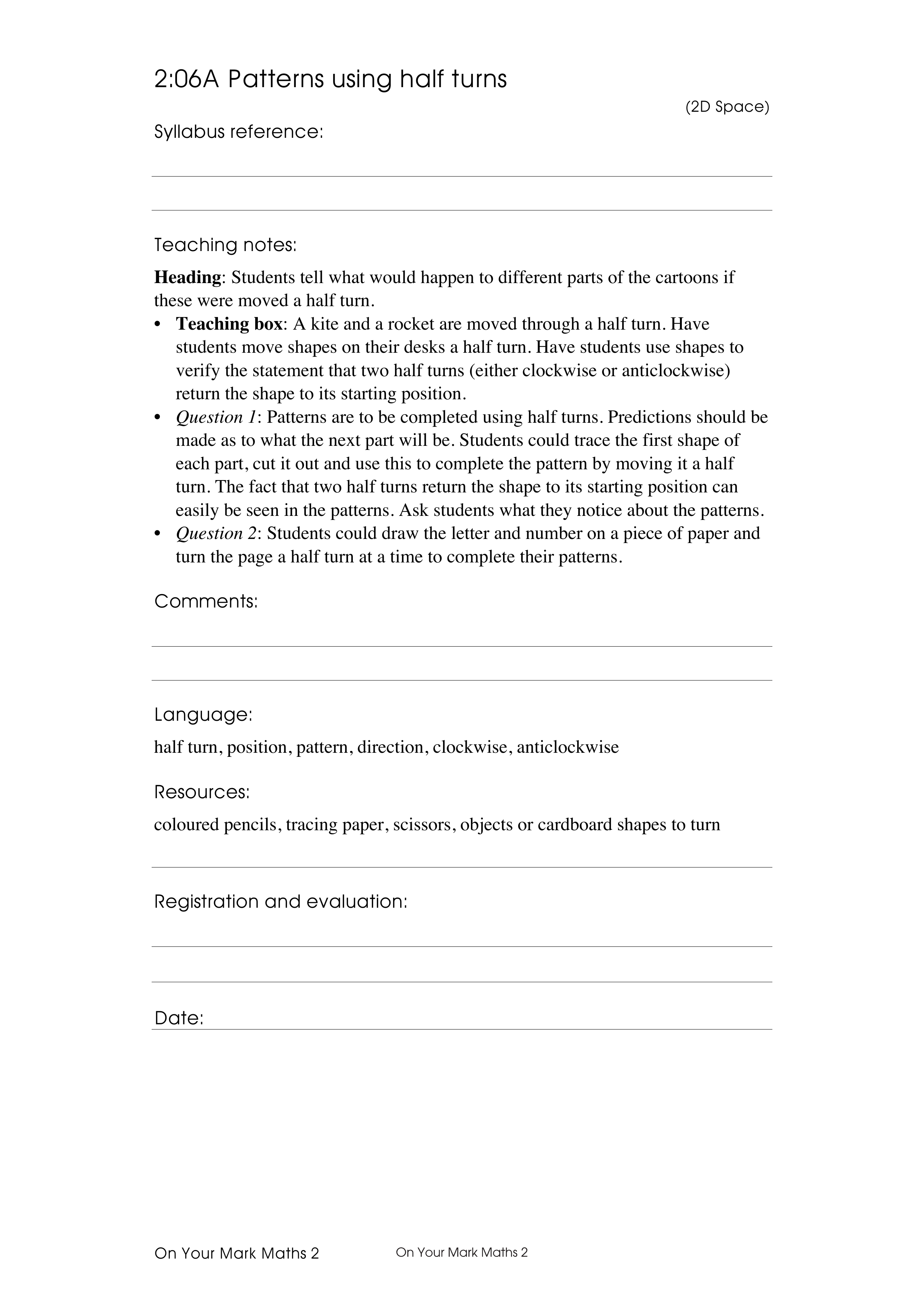 Patterns using half turns — worksheet preview