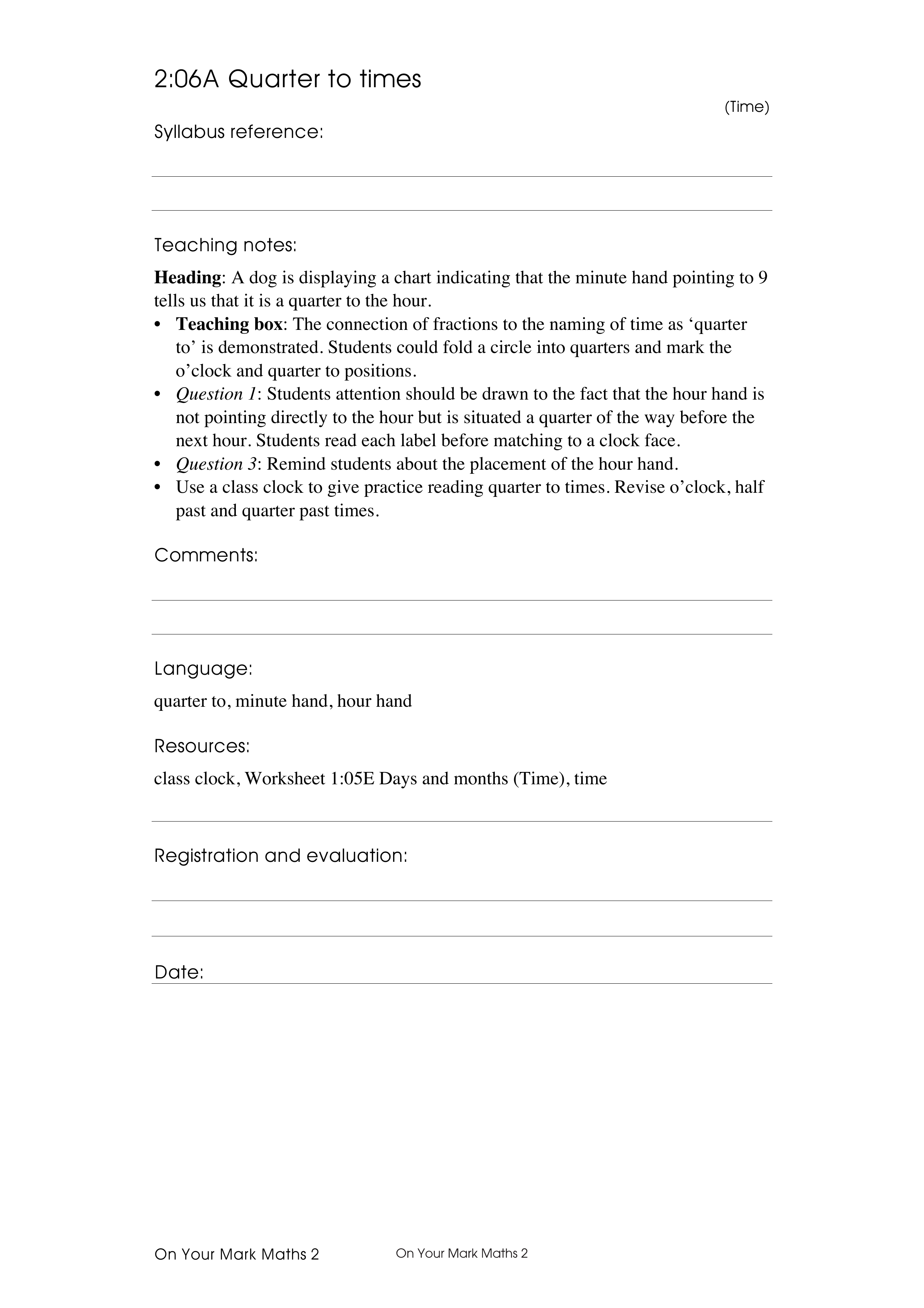 Quarter to times — worksheet preview