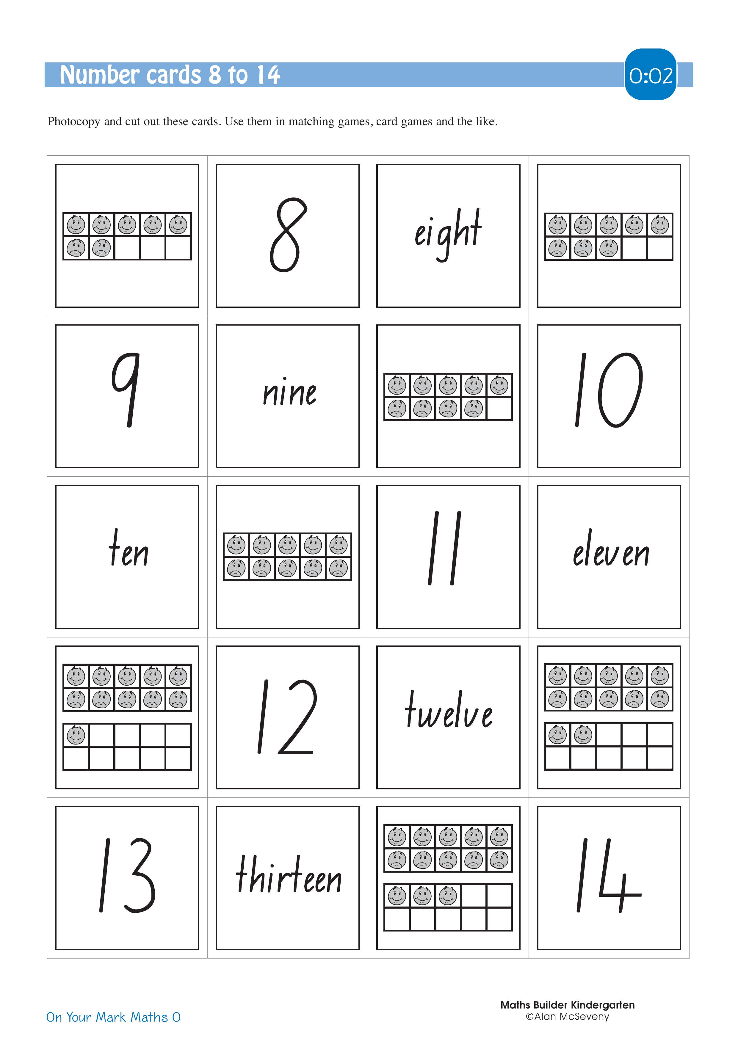 Number cards 8 to 14 — worksheet preview