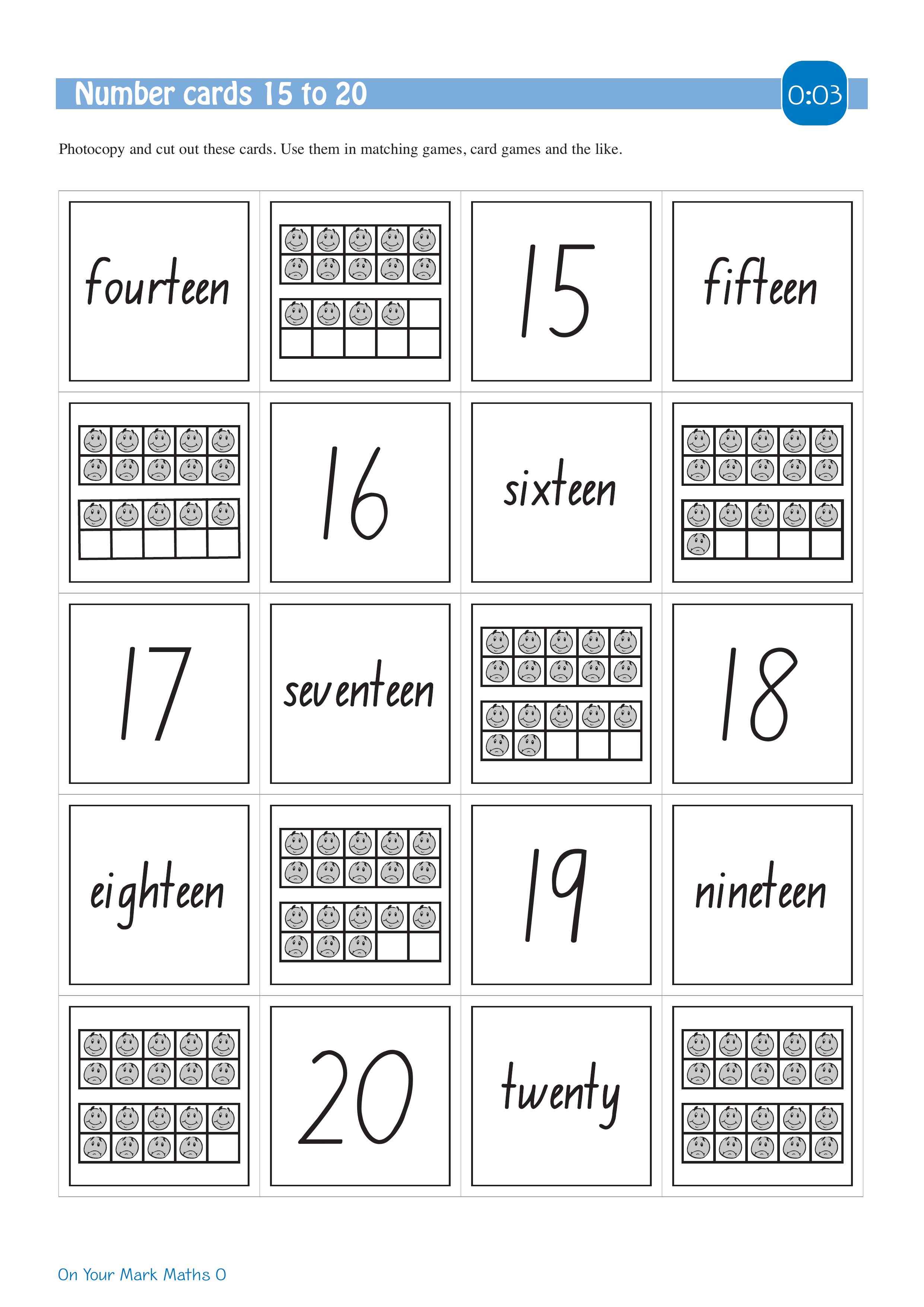 Number cards 15 to 20 — worksheet preview