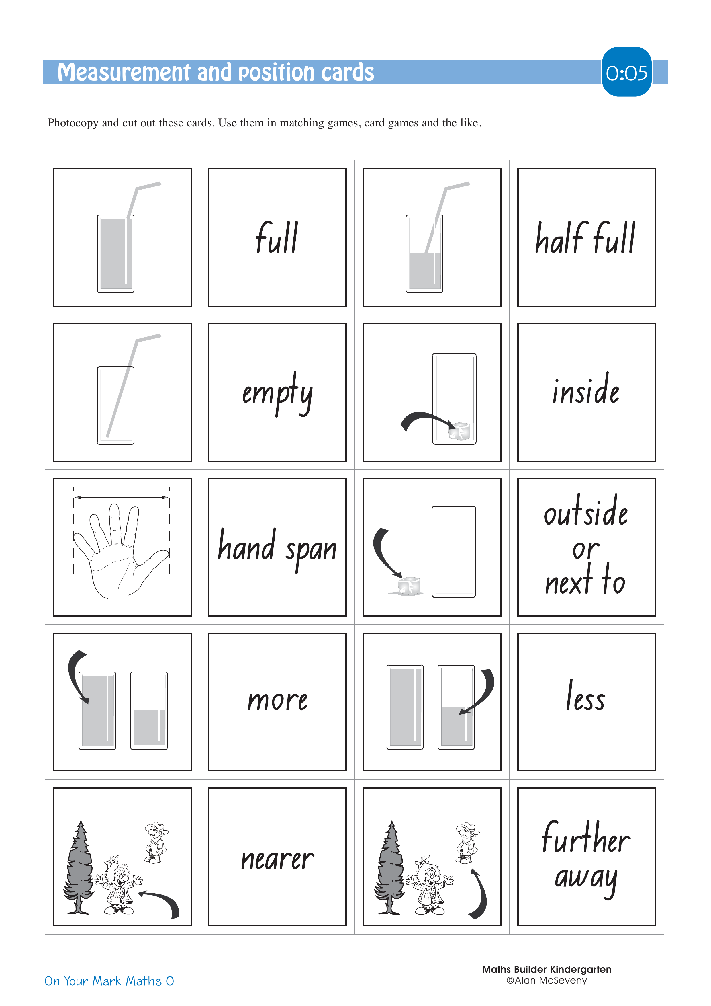Measurement and position cards — worksheet preview