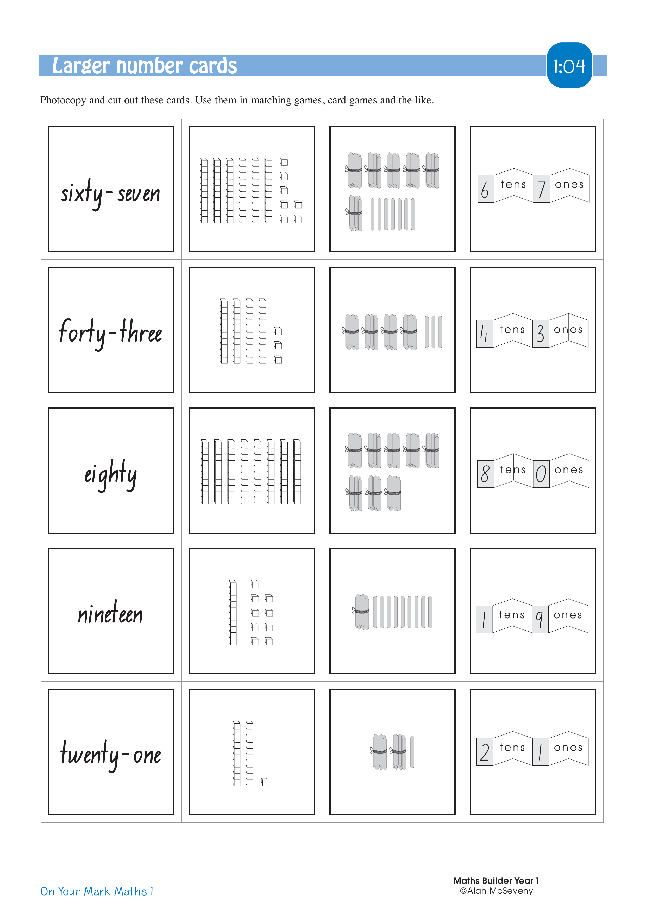 Larger number cards — worksheet preview