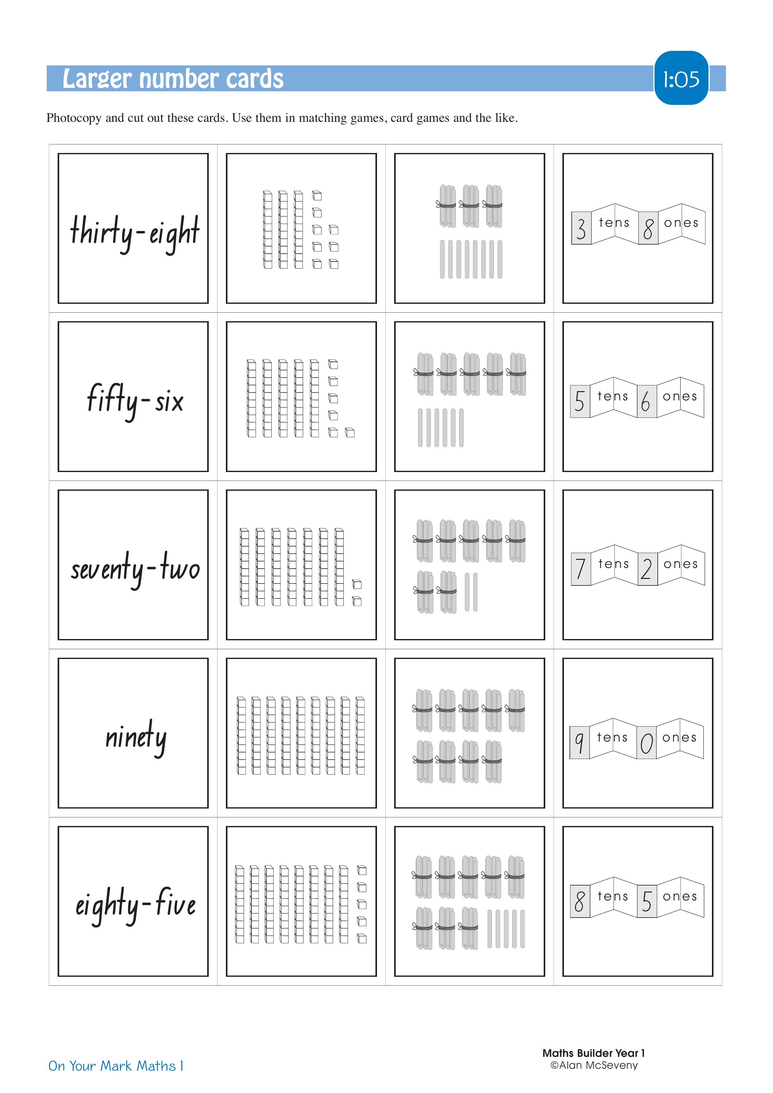 Larger number cards — worksheet preview