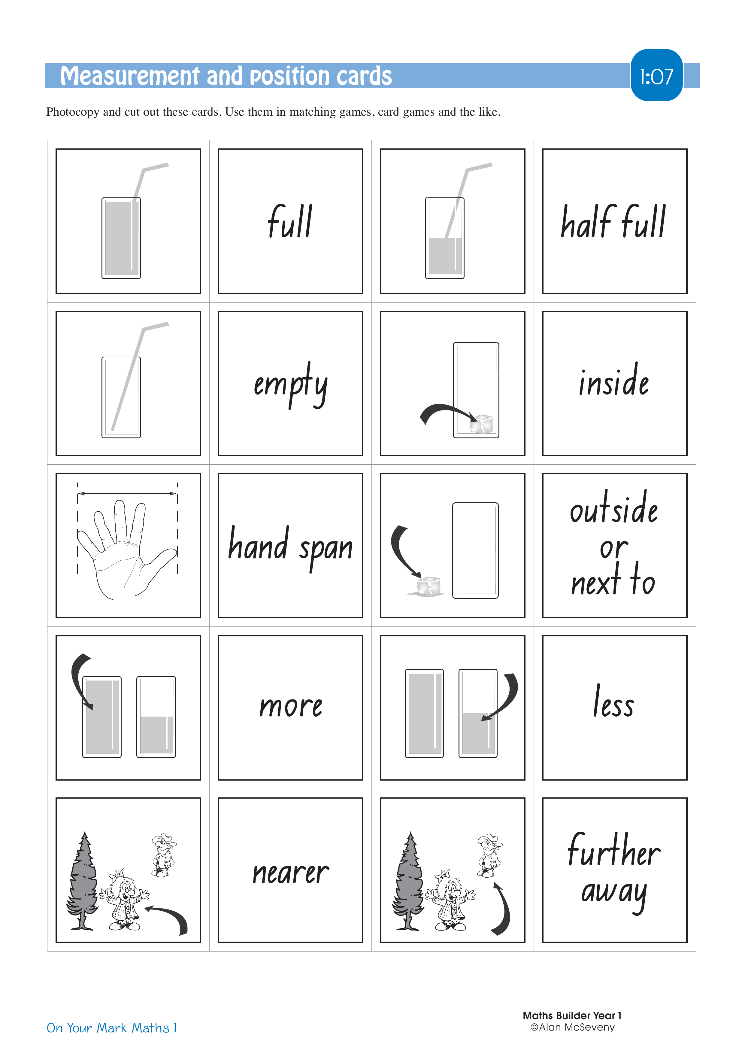 Measurement and position cards — worksheet preview