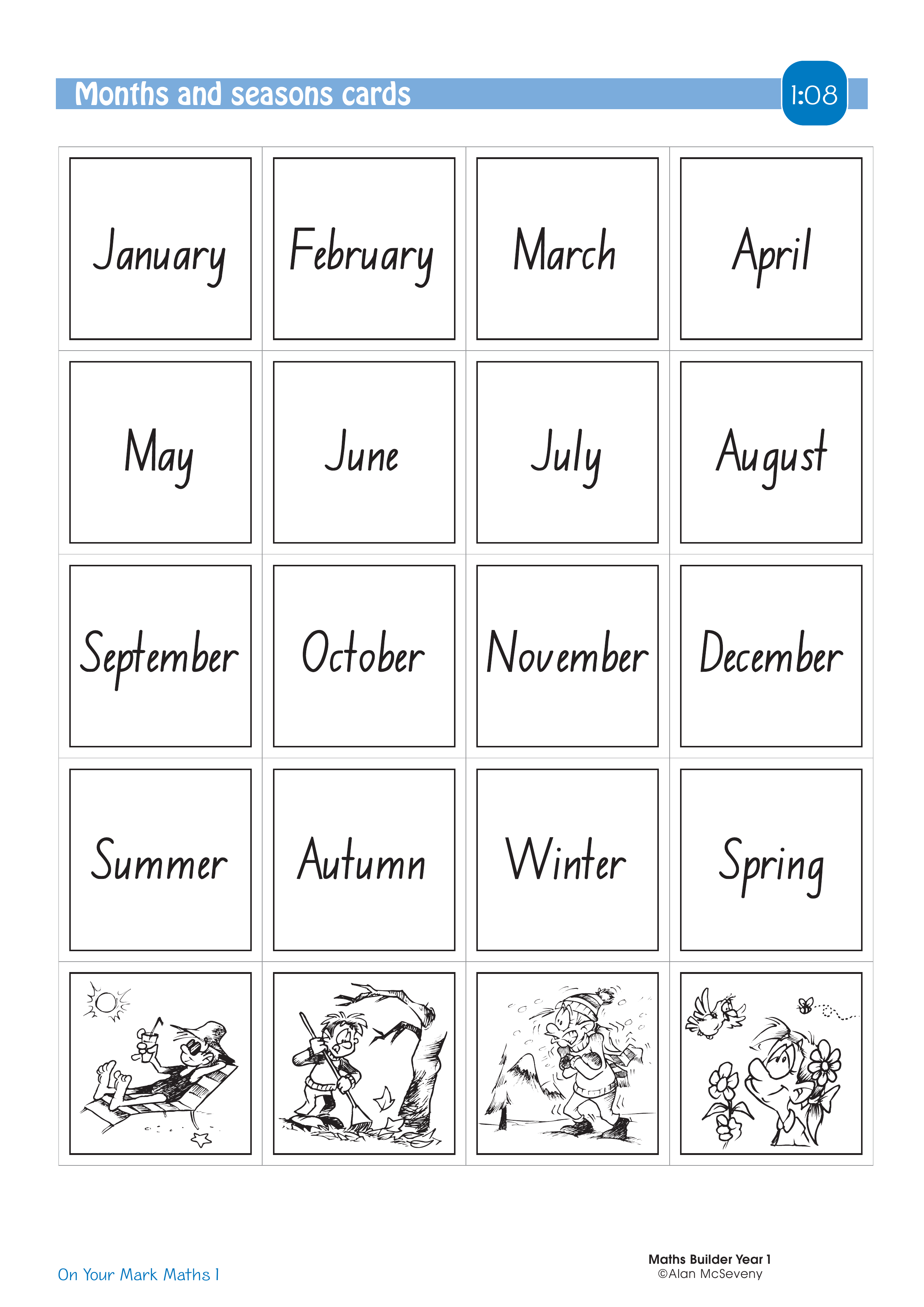 Months and seasons cards — worksheet preview