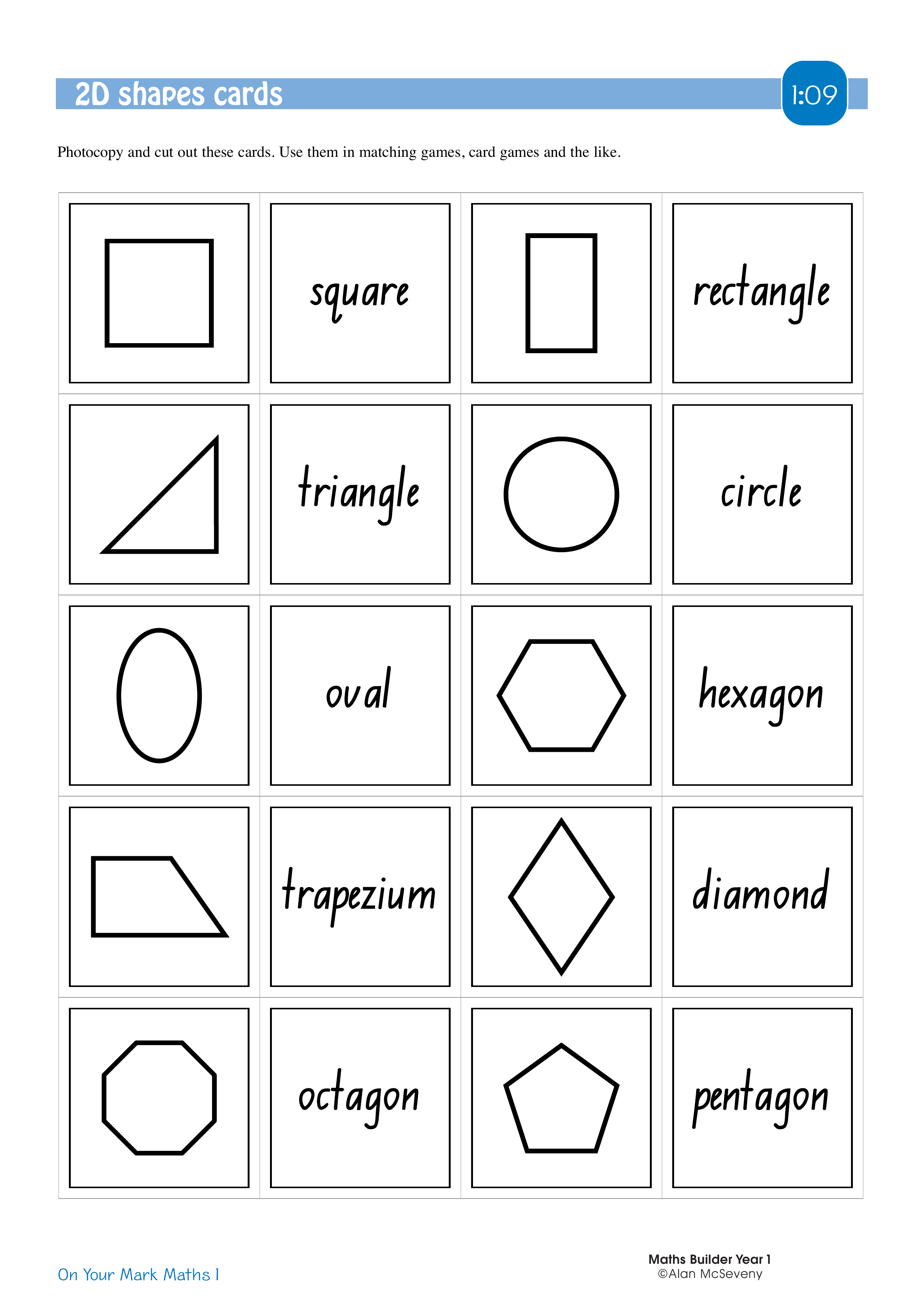 2D shapes cards — worksheet preview