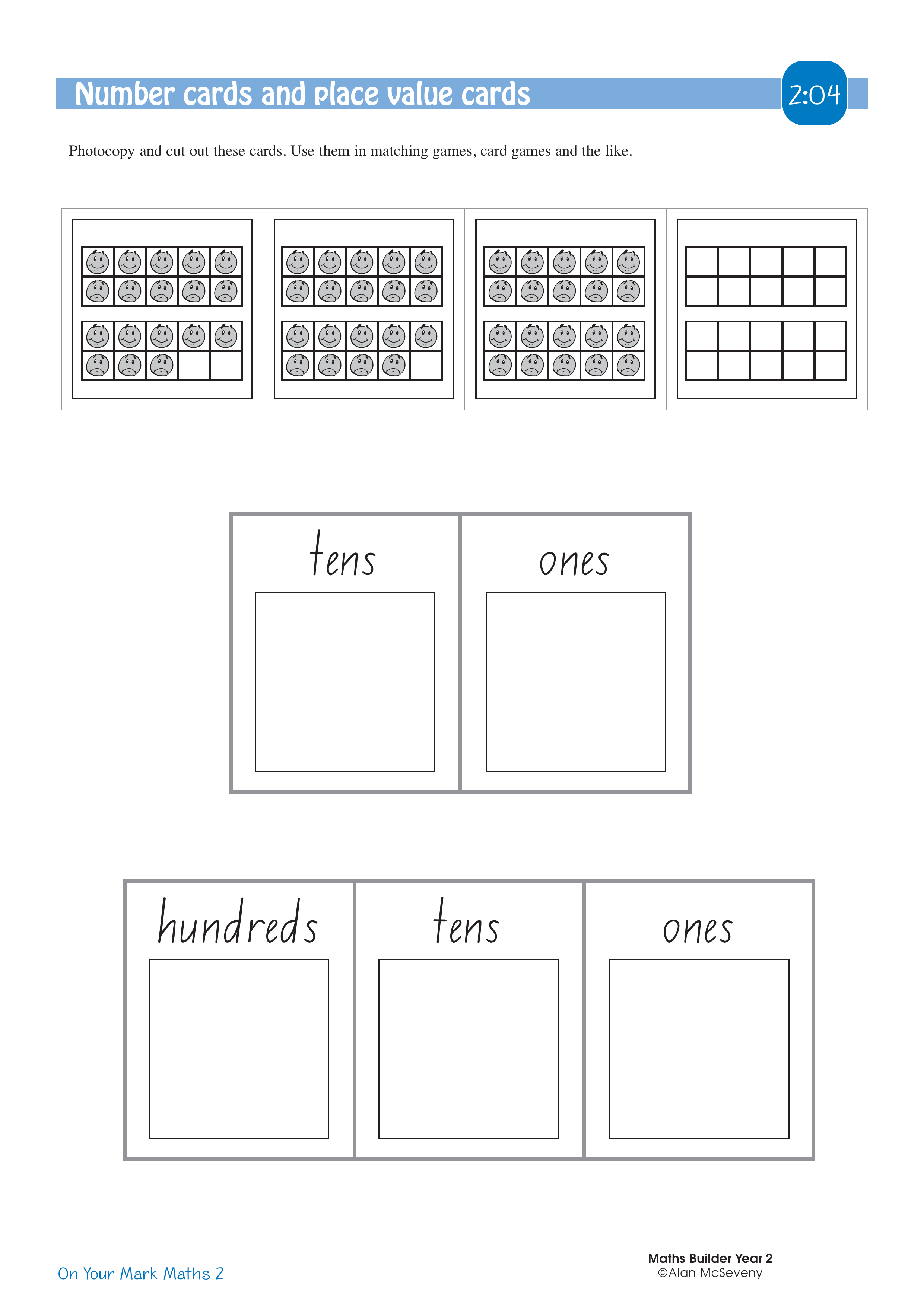 Number cards and place value cards — worksheet preview
