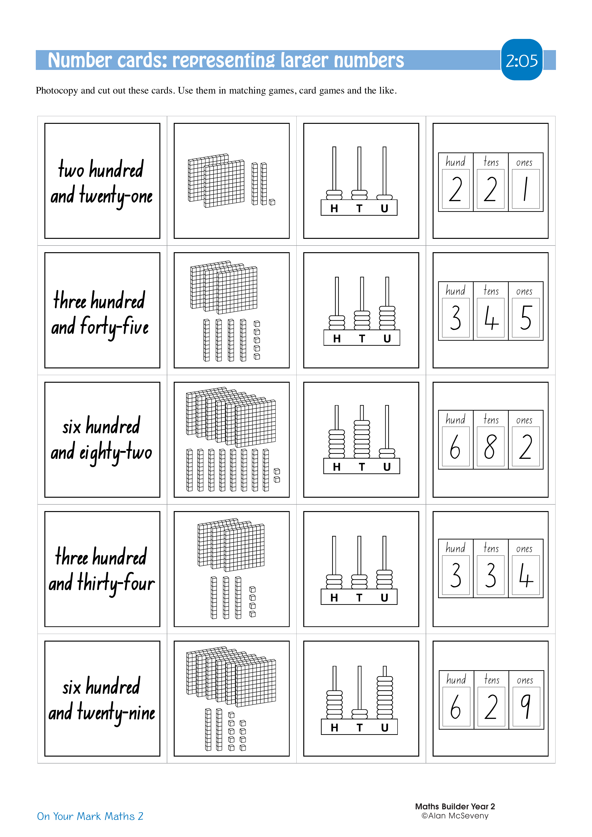 Number cards: representing larger numbers — worksheet preview