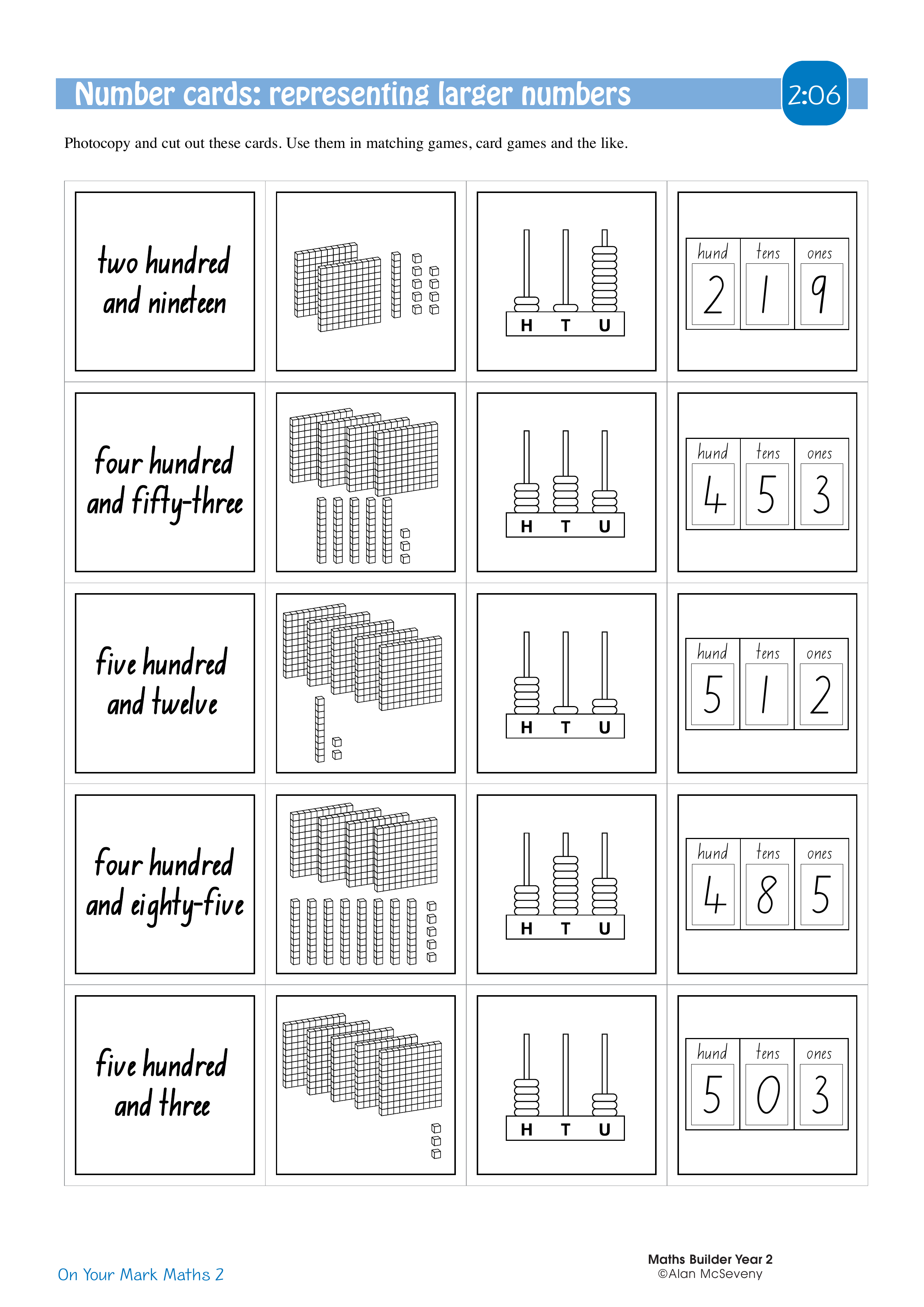 Number cards: representing larger numbers — worksheet preview