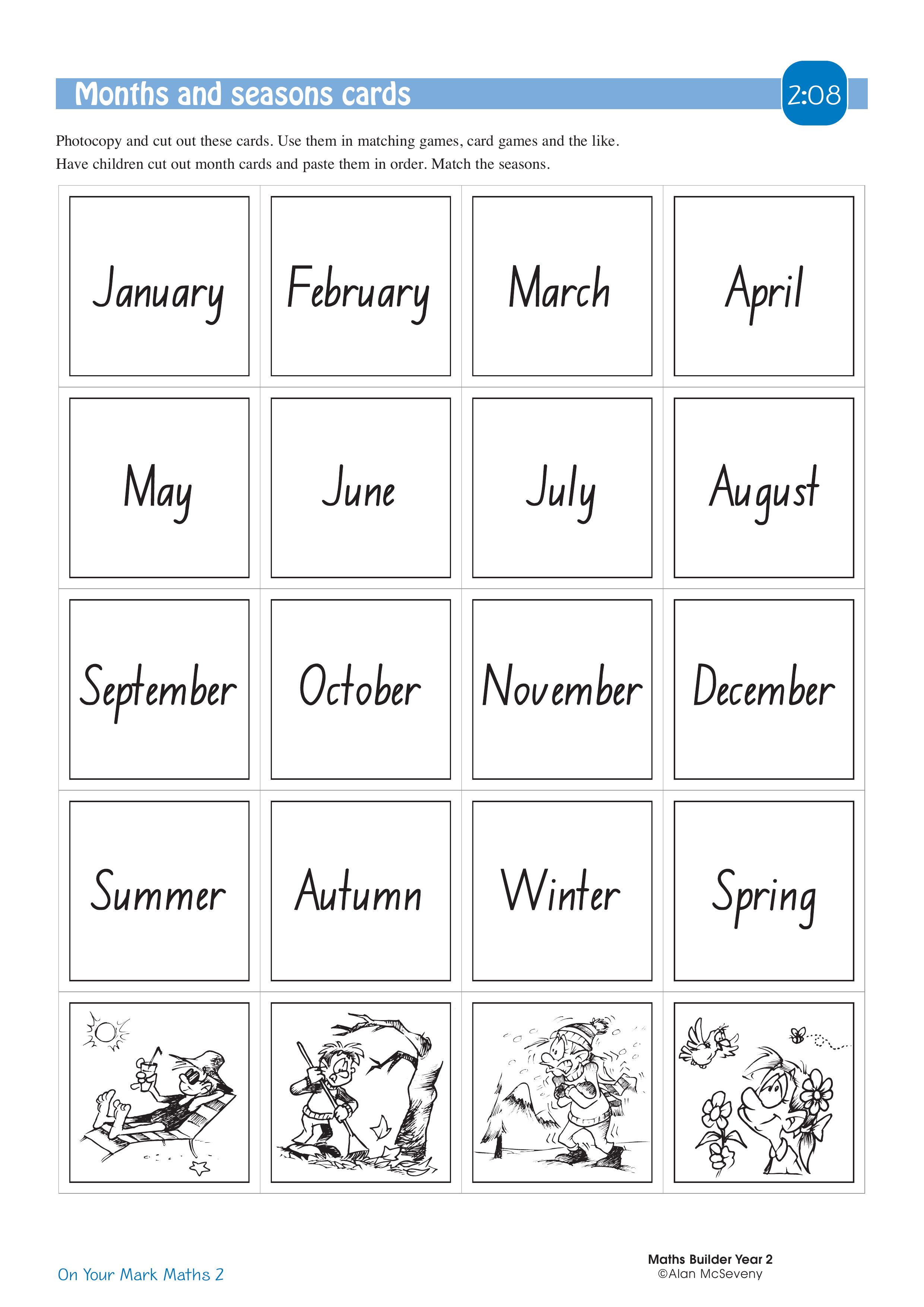 Months and seasons cards — worksheet preview