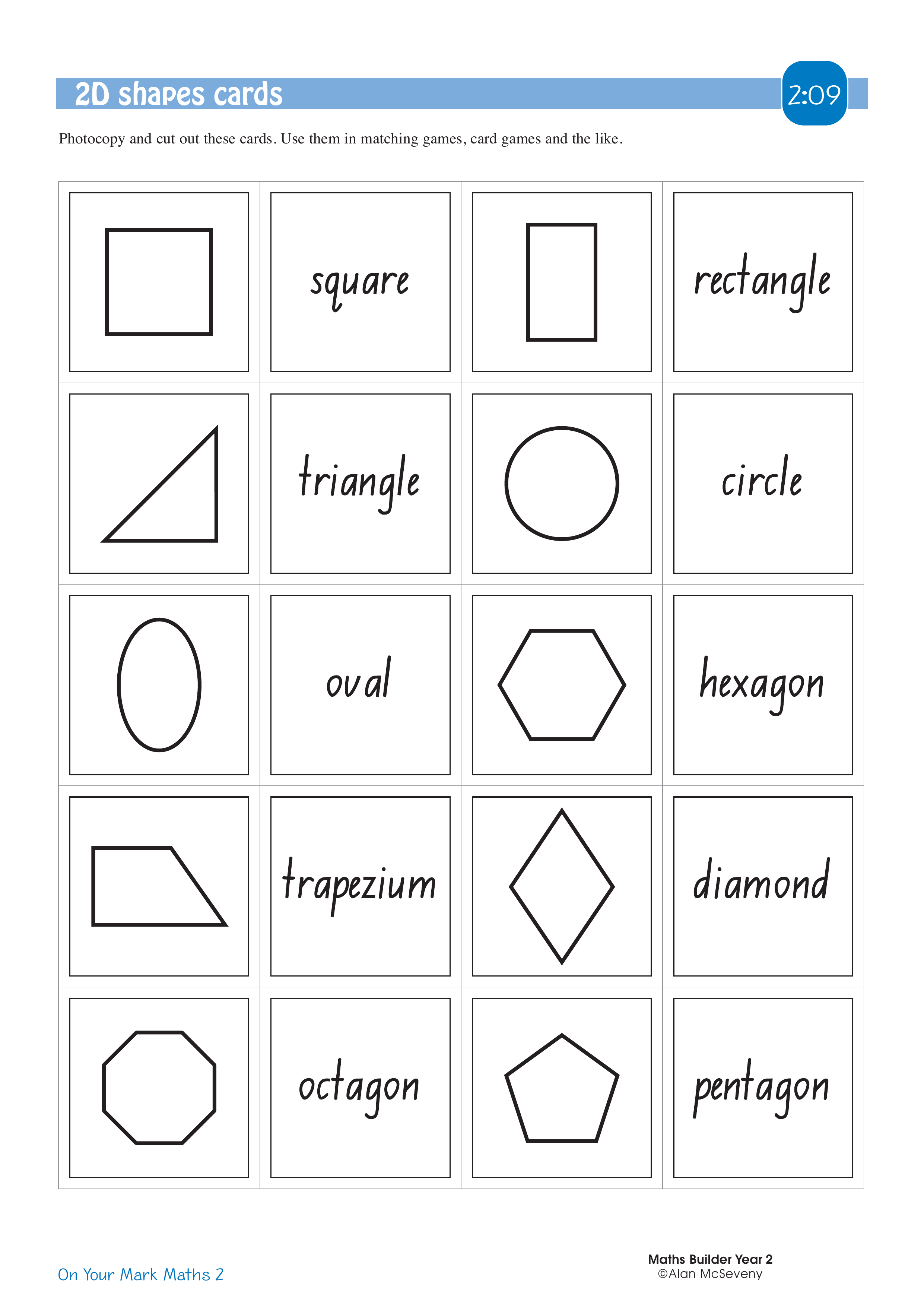 2D shapes cards — worksheet preview