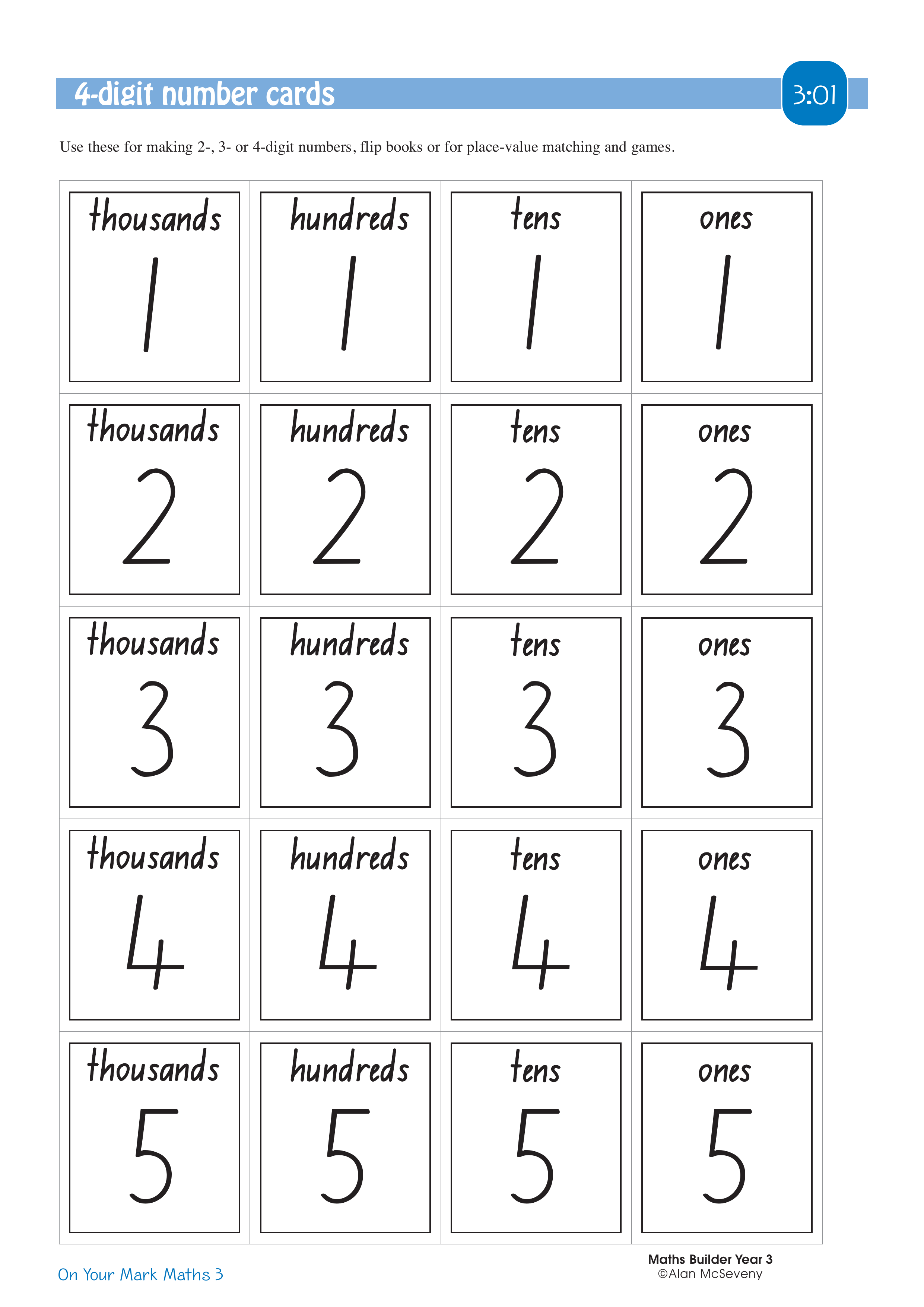4-digit number cards — worksheet preview