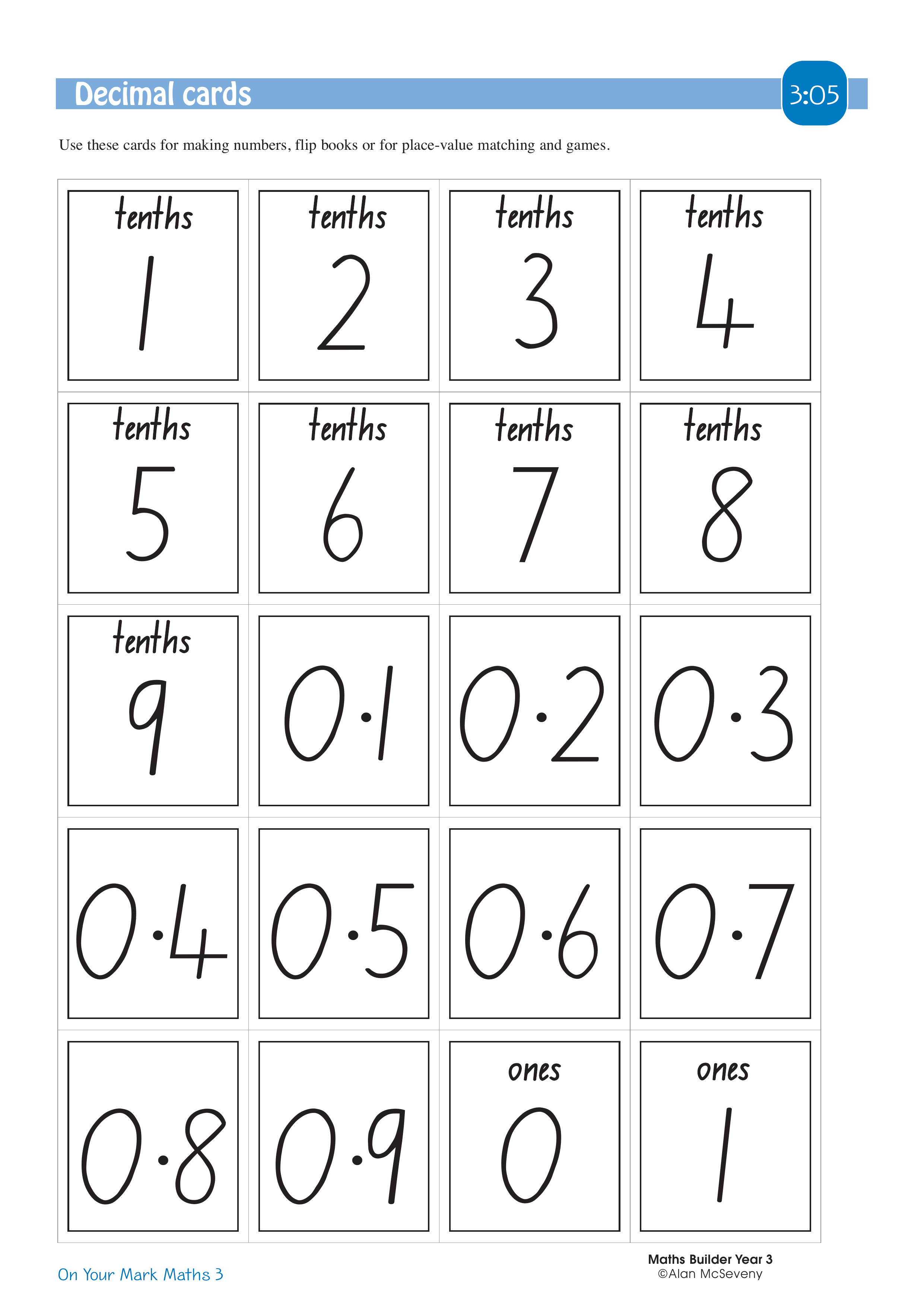 Decimal cards — worksheet preview