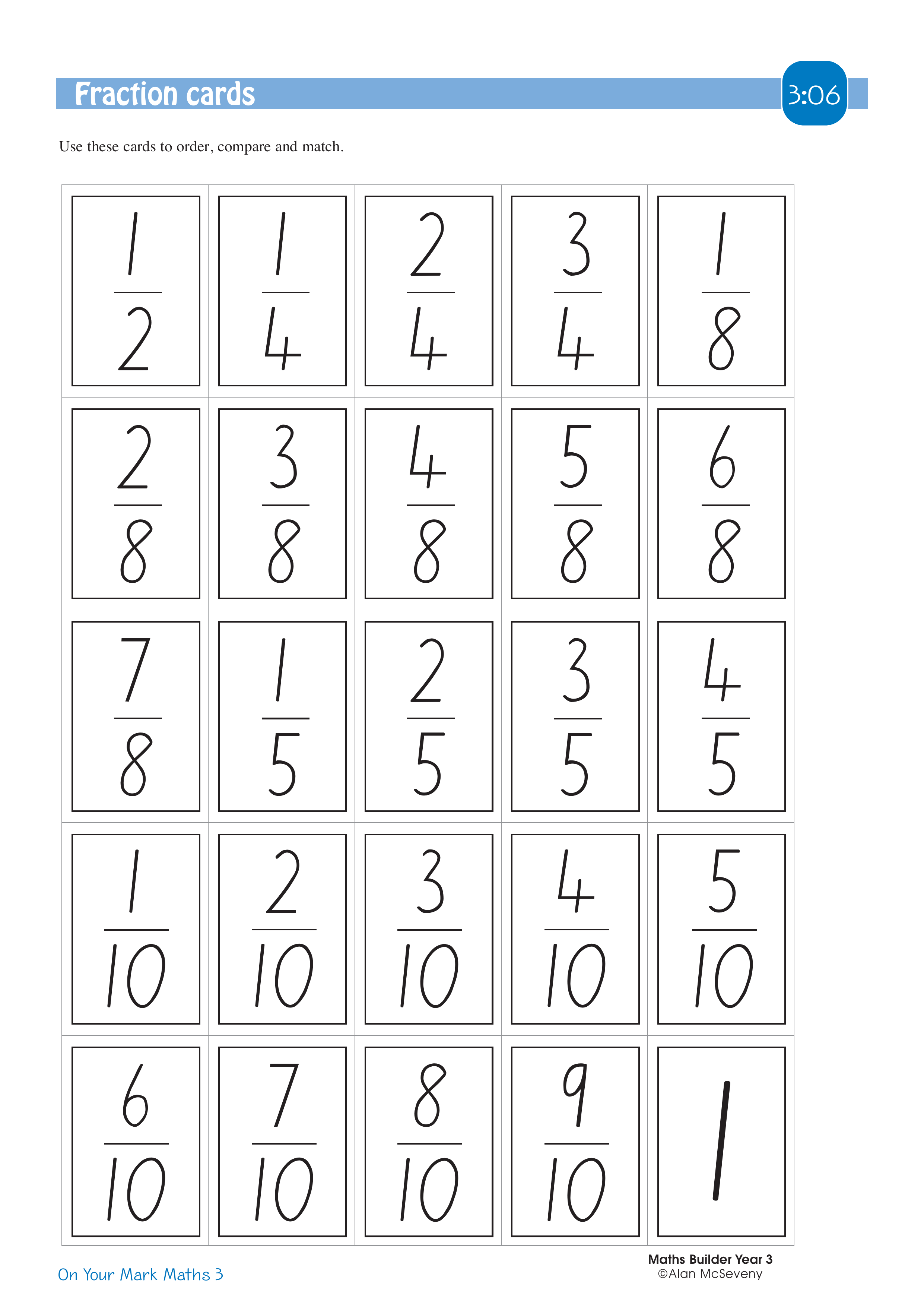 Fraction cards — worksheet preview