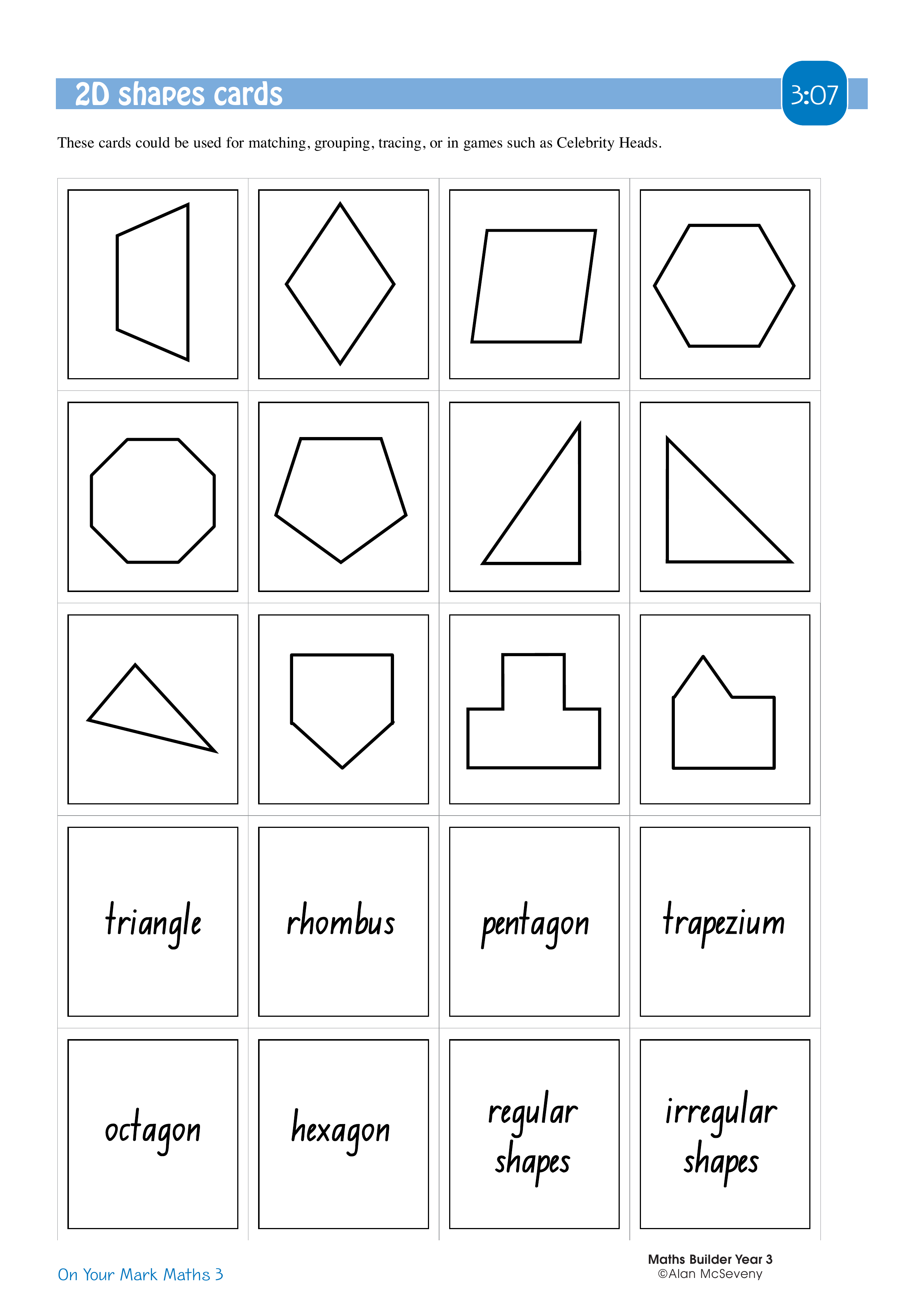 2D shapes cards — worksheet preview