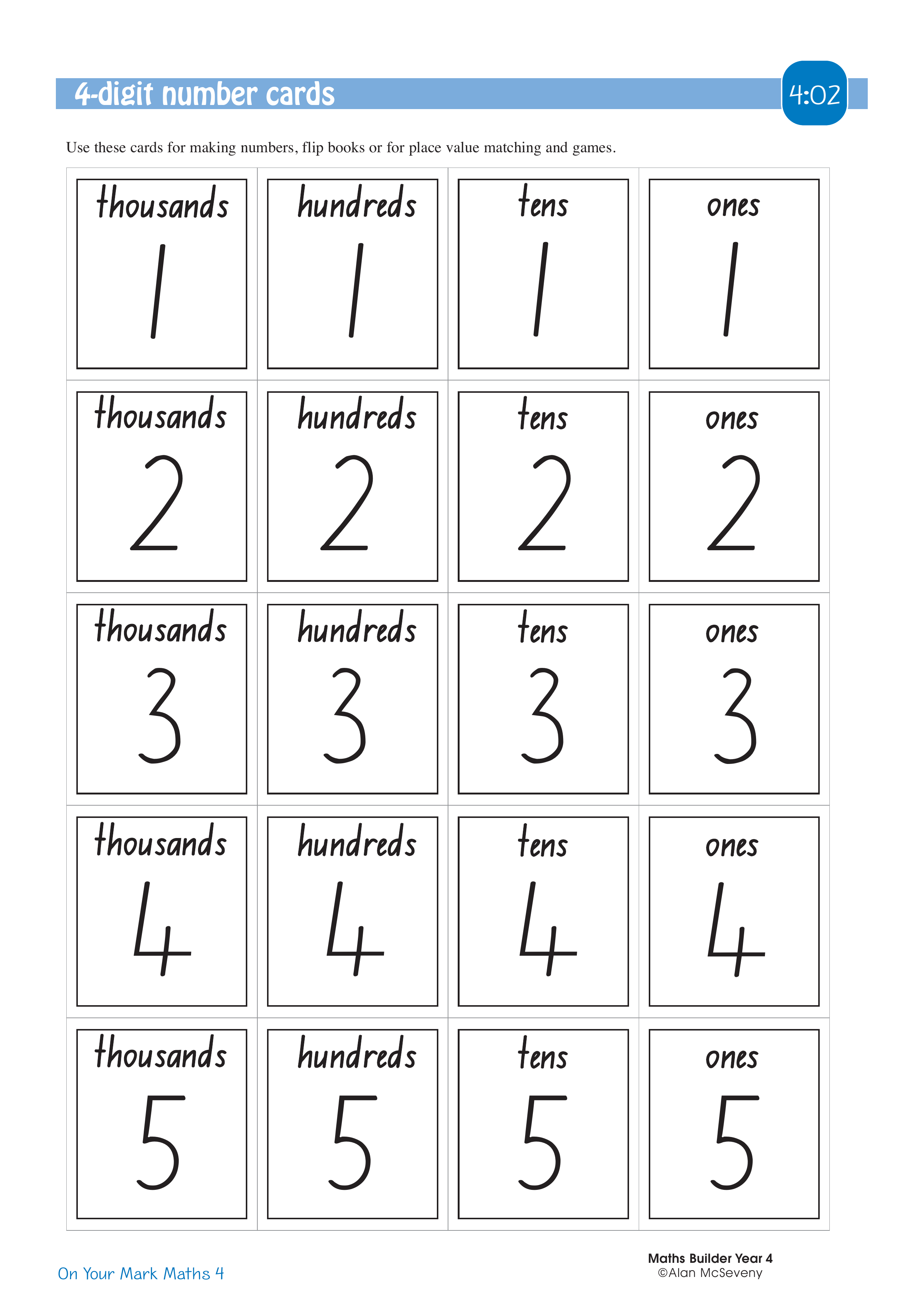 4-digit number cards — worksheet preview