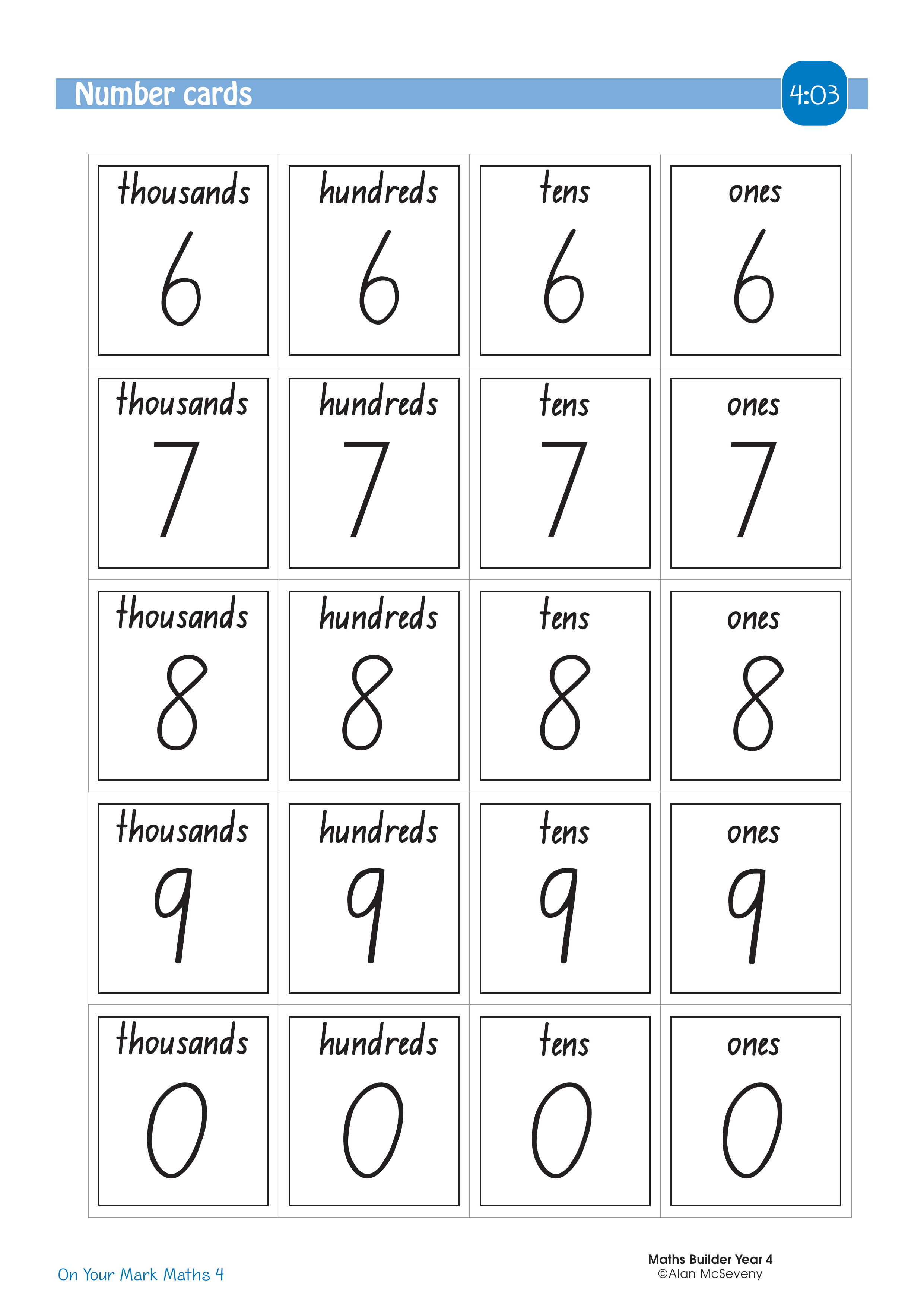 Number cards — worksheet preview