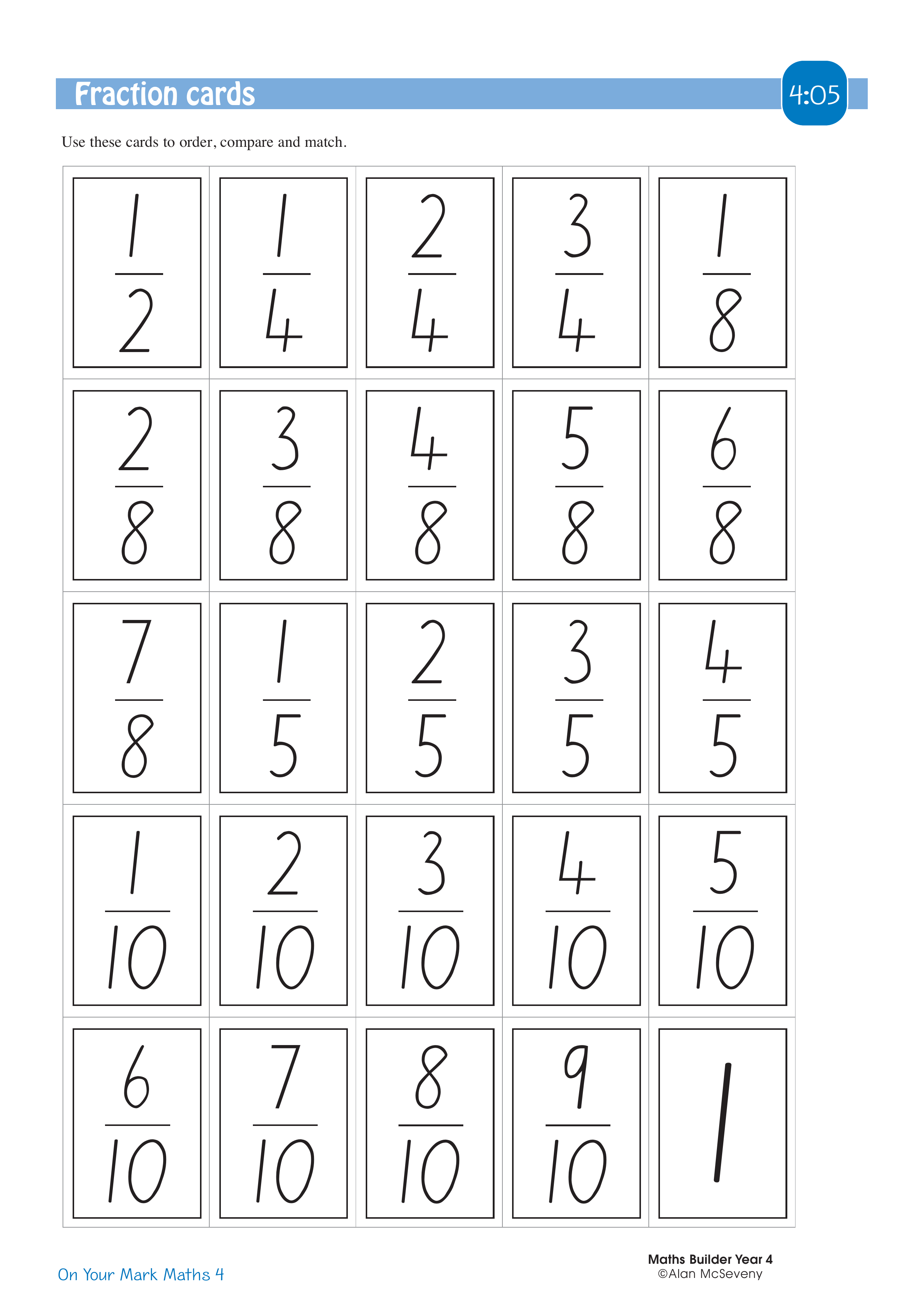 Fraction cards — worksheet preview