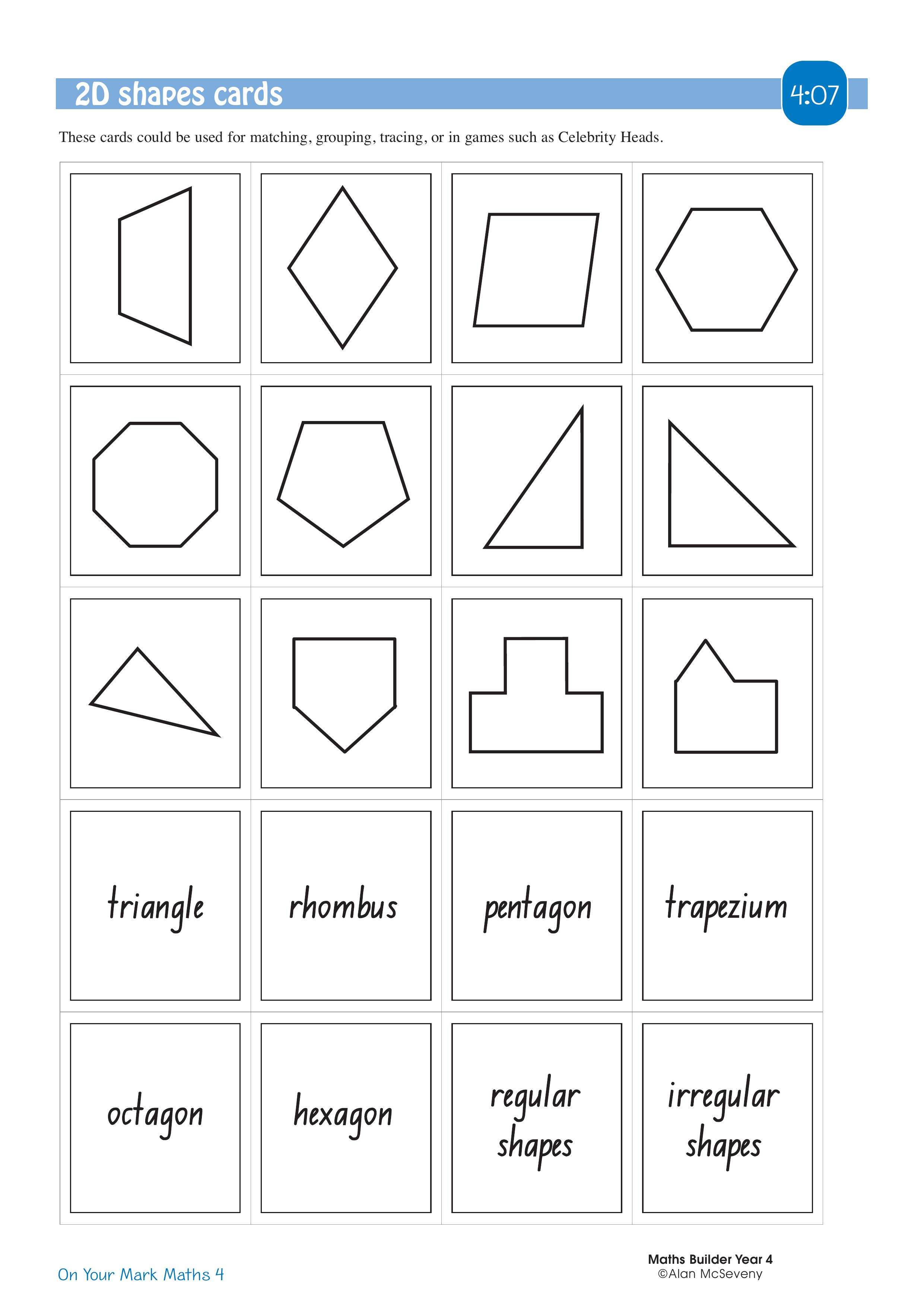 2D shapes cards — worksheet preview