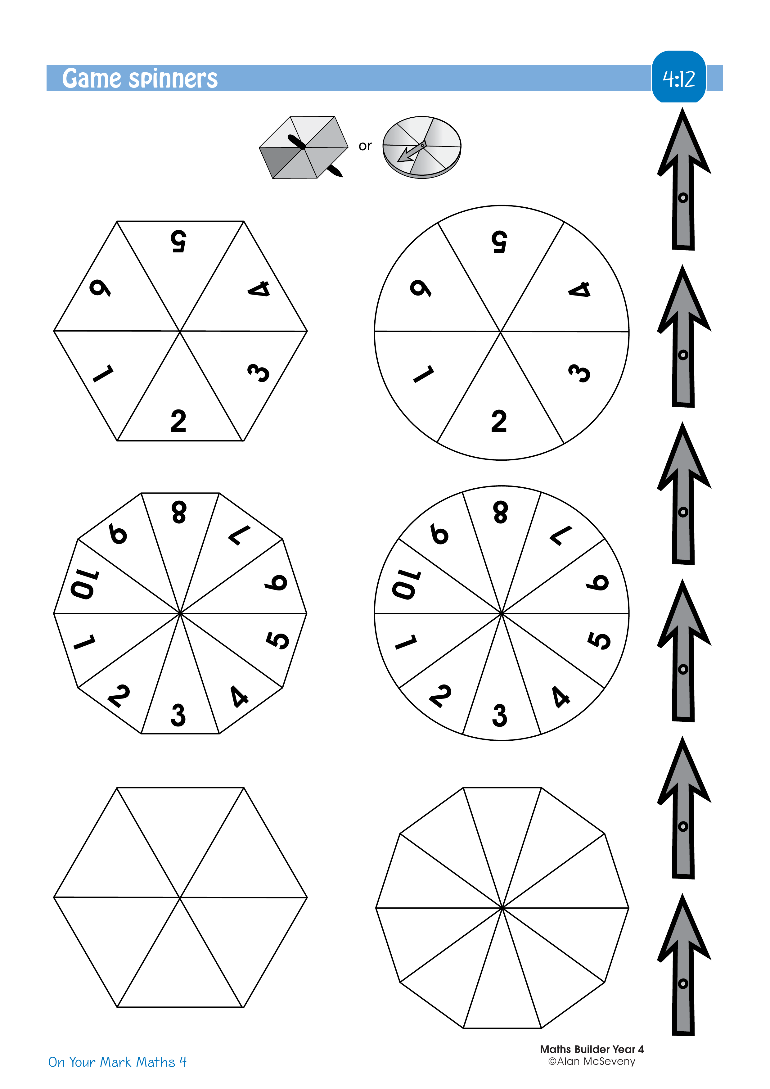 Game spinners — worksheet preview