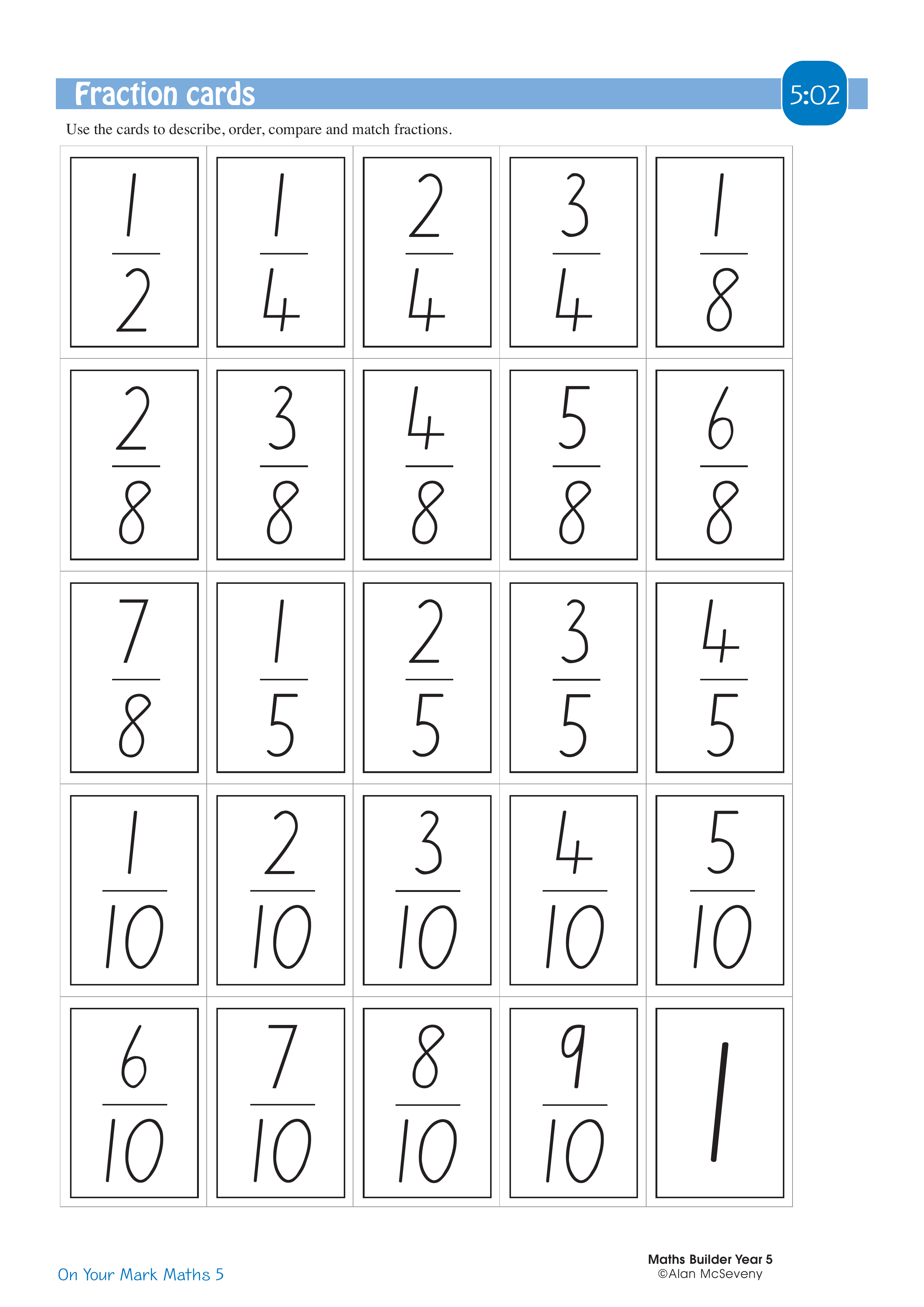 Fraction cards — worksheet preview