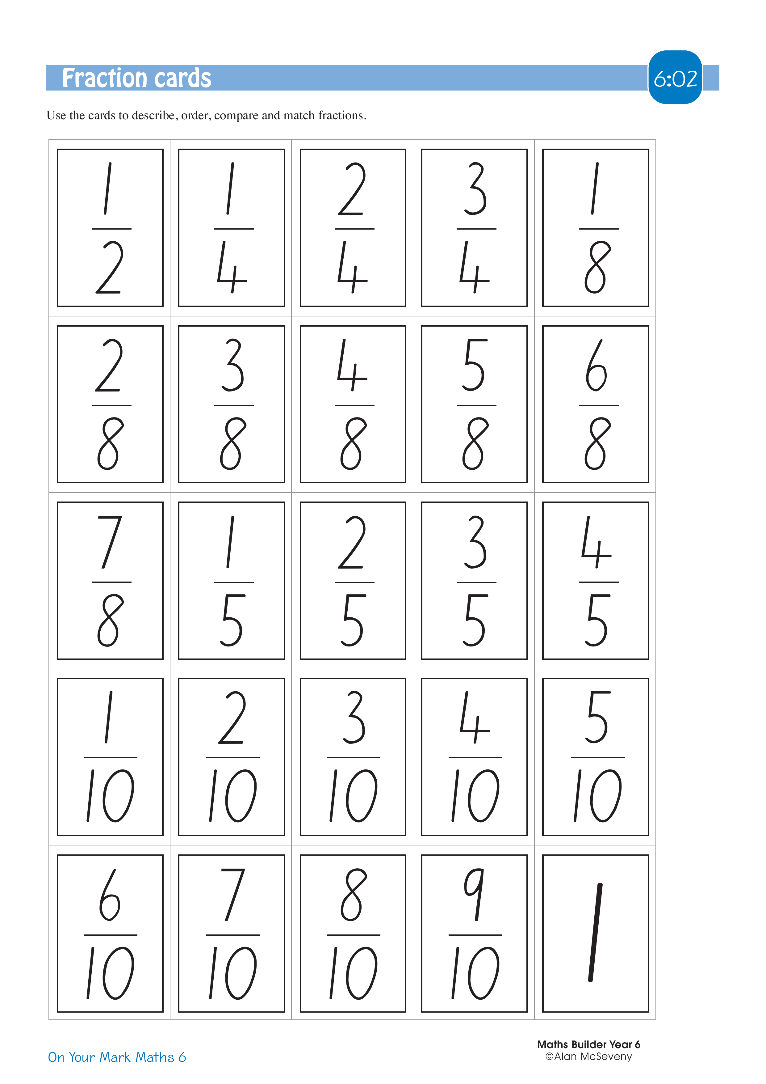Fraction cards — worksheet preview