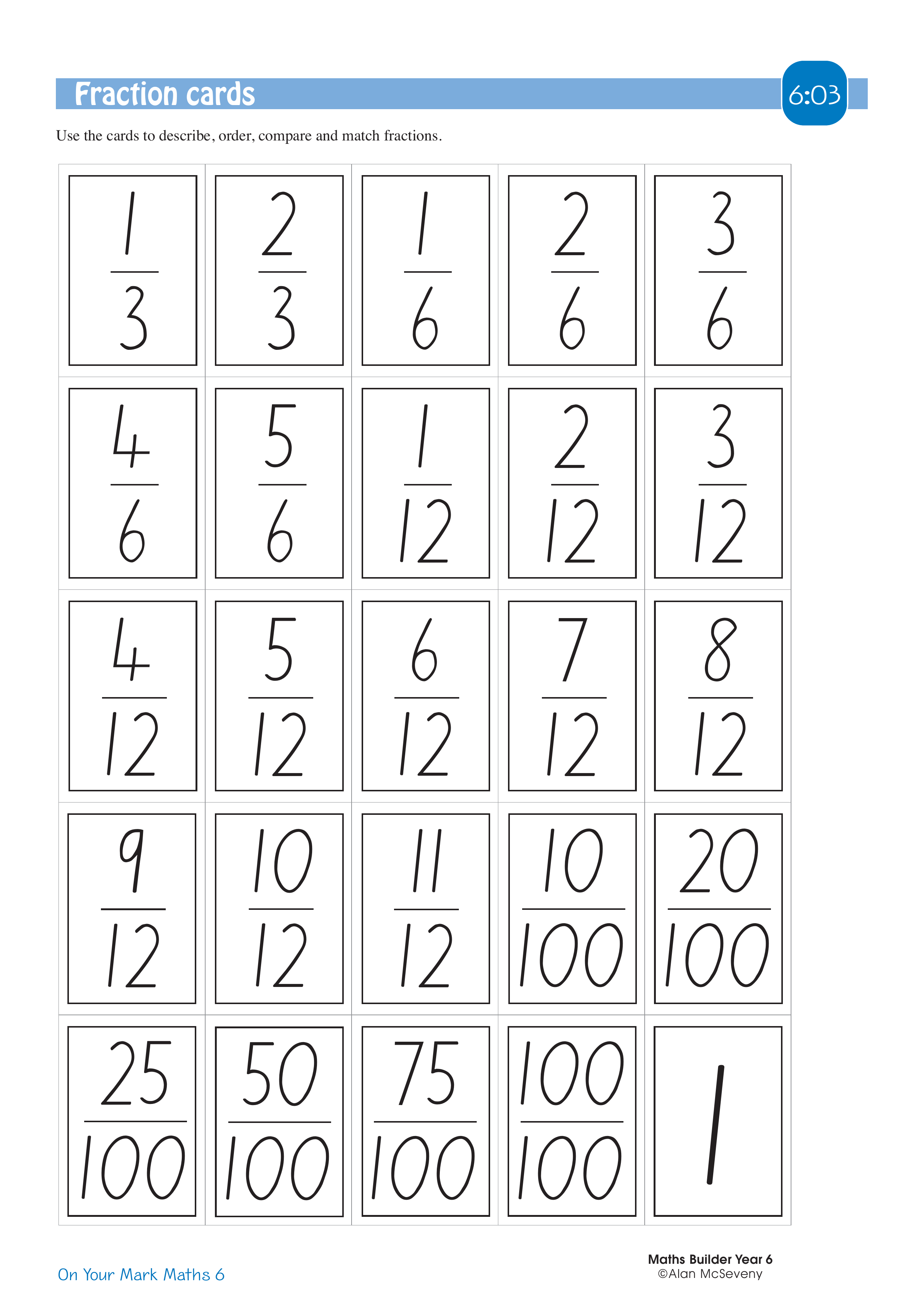 Fraction cards — worksheet preview