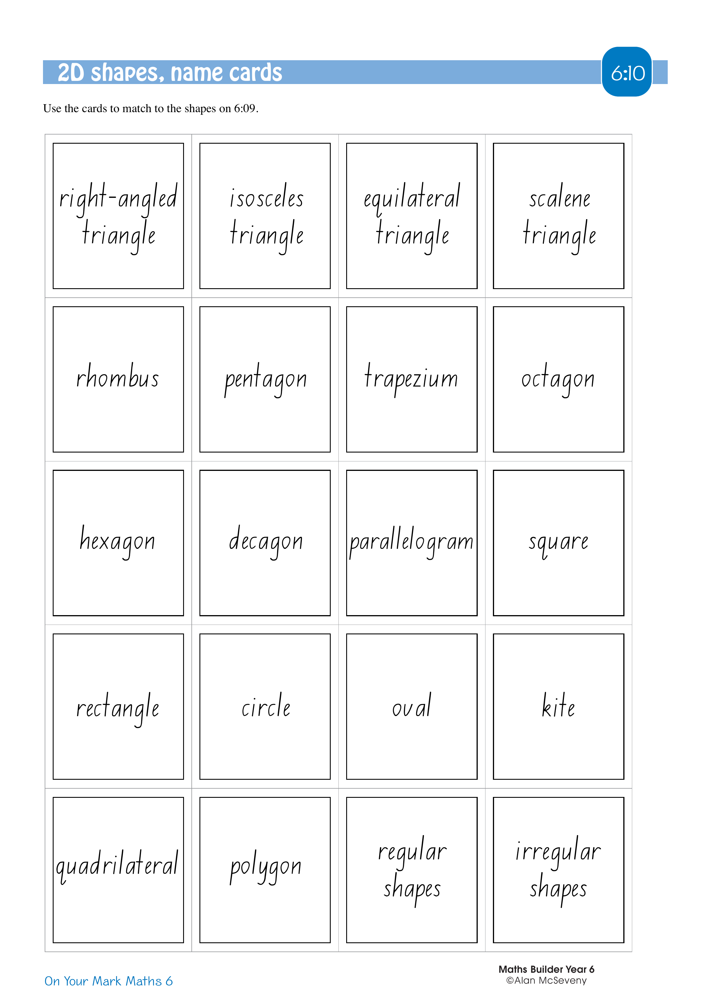 2D shapes, name cards — worksheet preview
