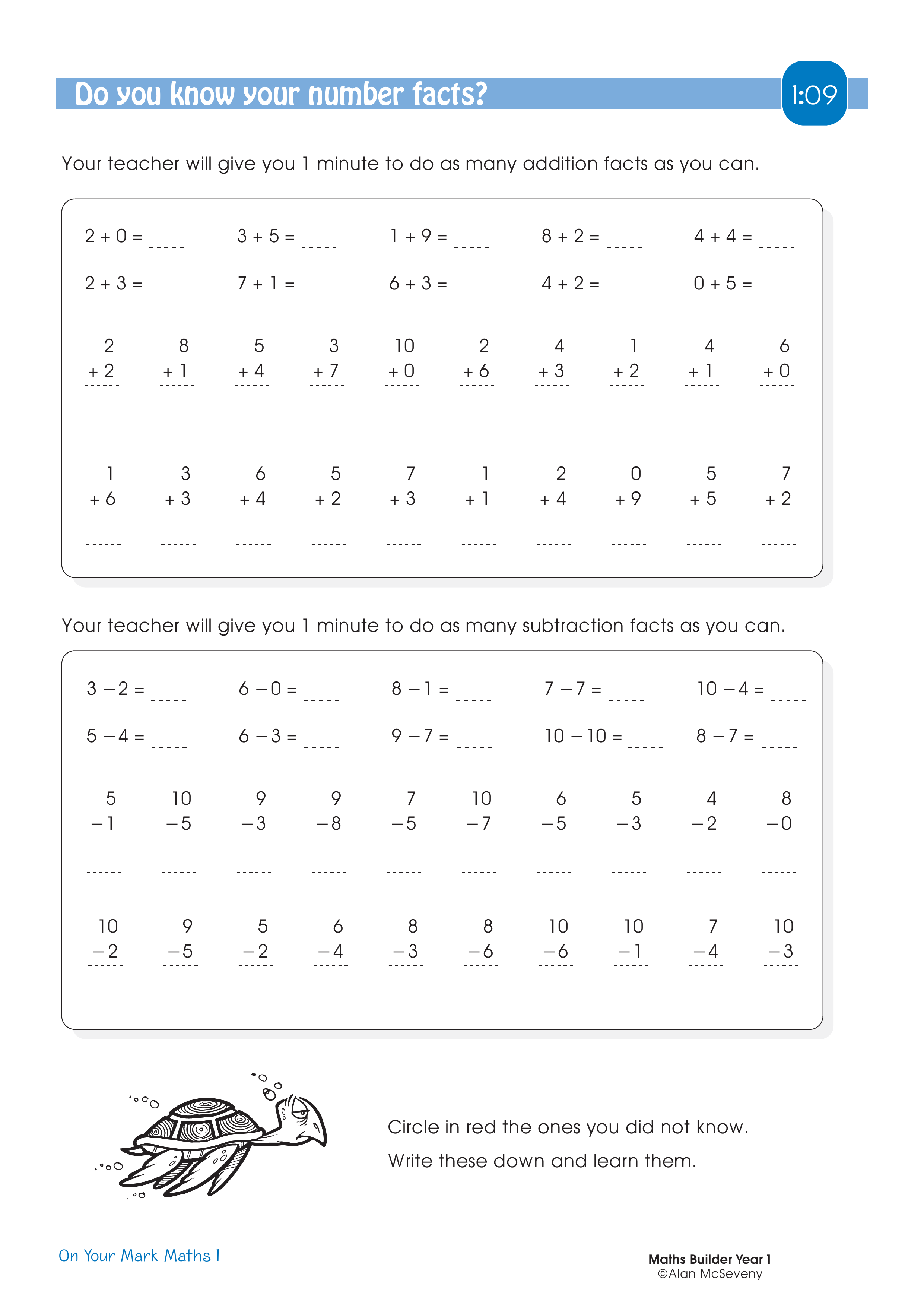 Do you know your number facts? — worksheet preview