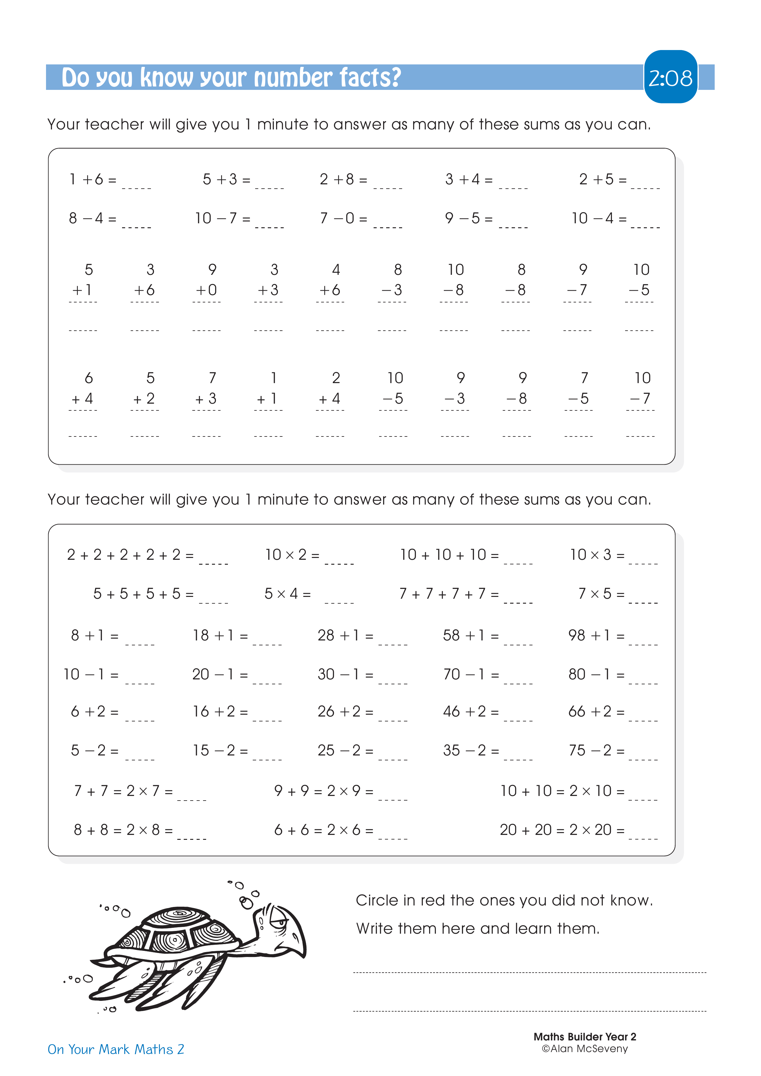 Do you know your number facts? — worksheet preview