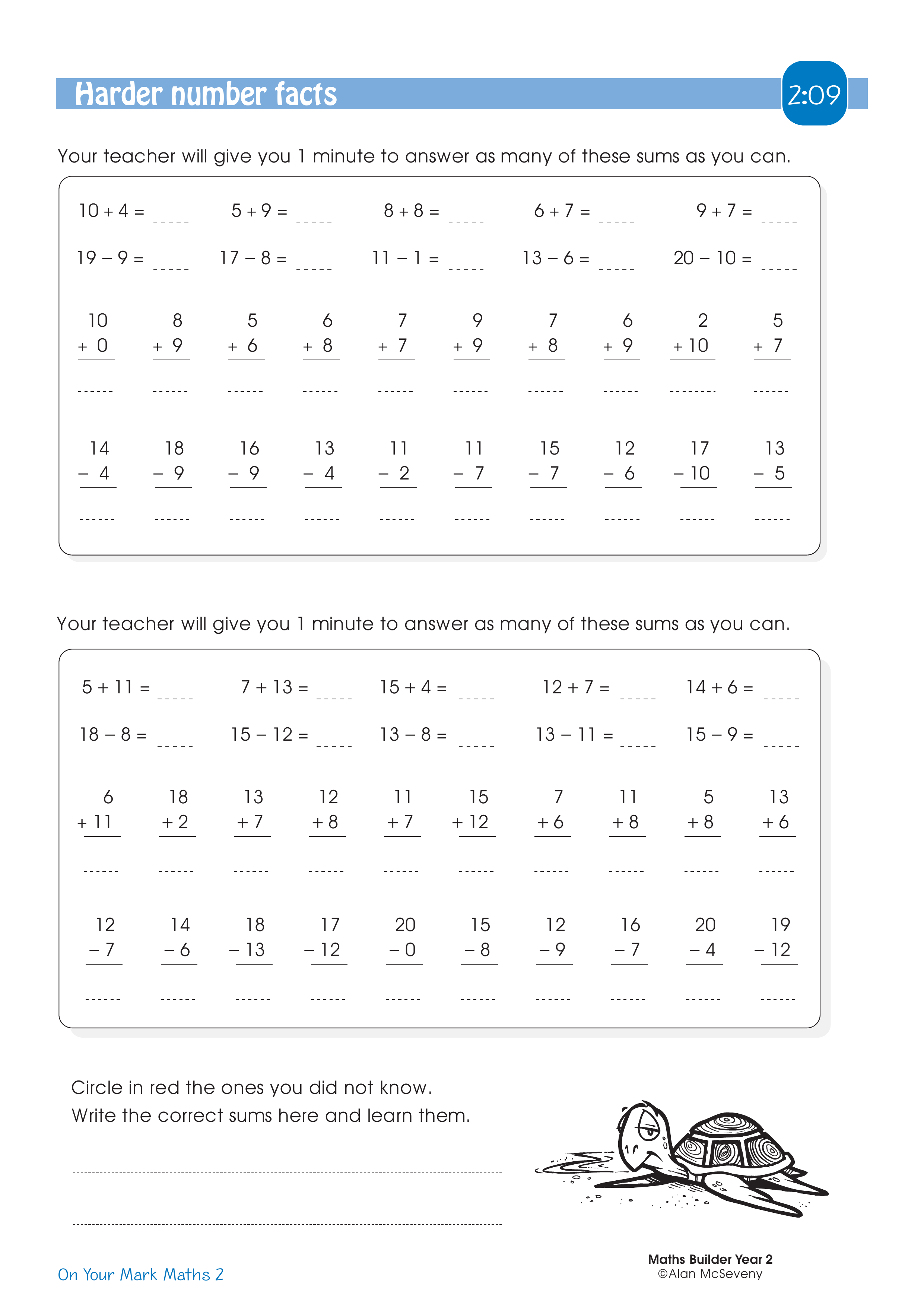 Harder number facts — worksheet preview