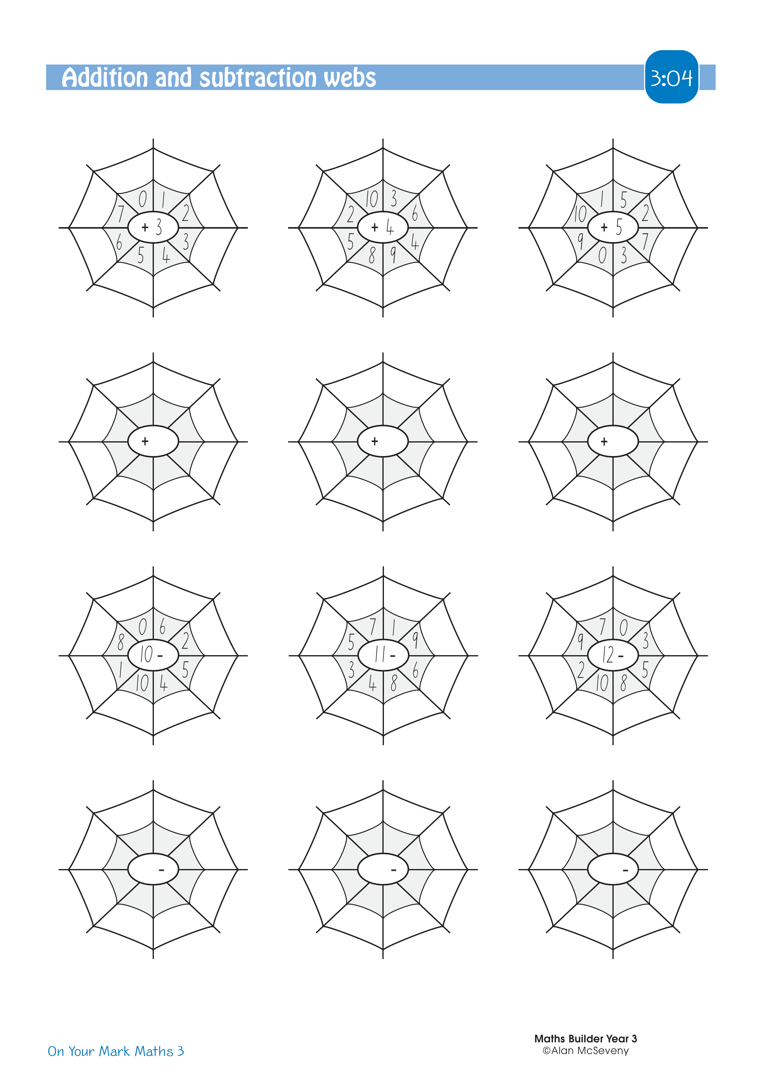 Addition and subtraction webs — worksheet preview