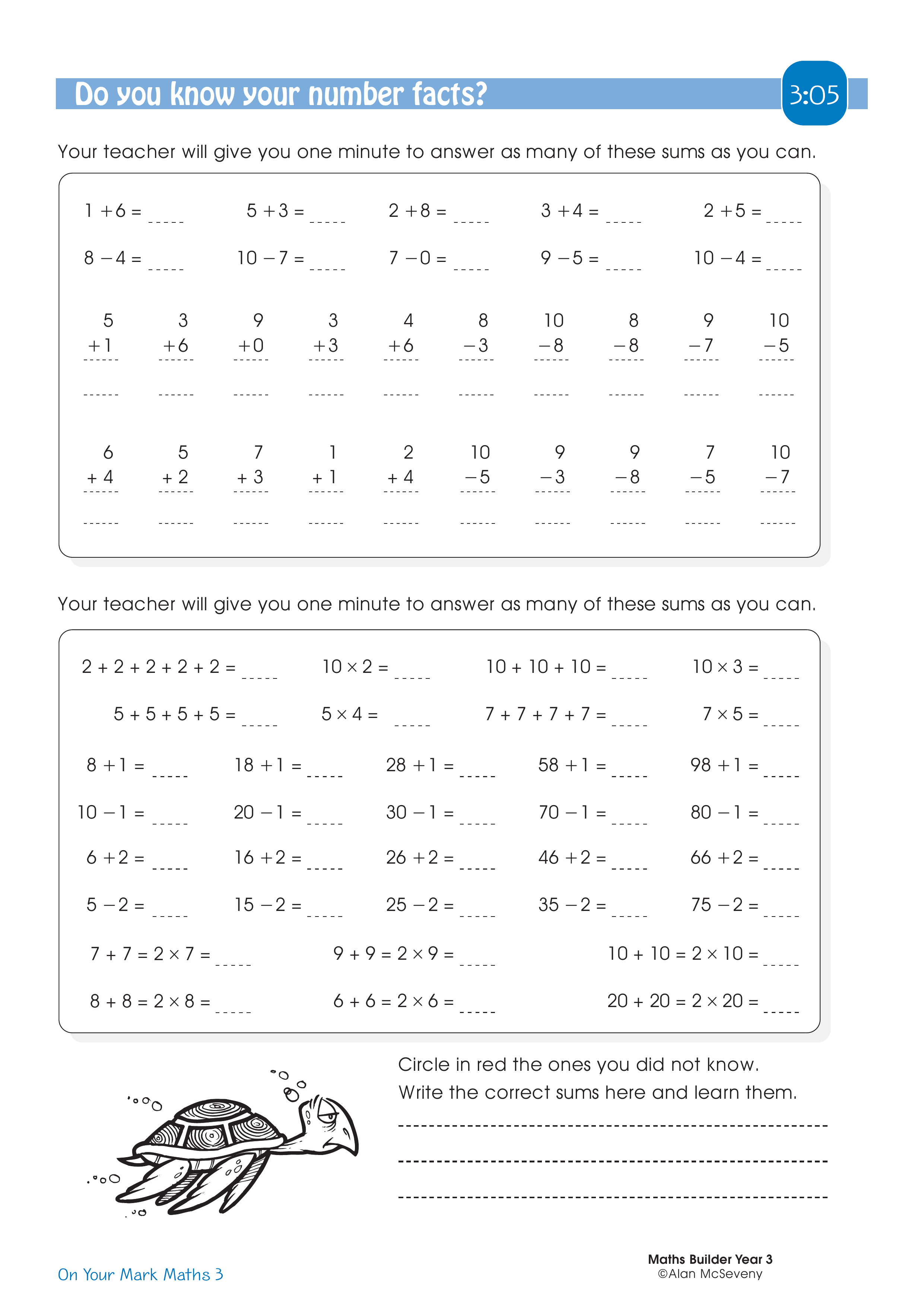 Do you know your number facts? — worksheet preview