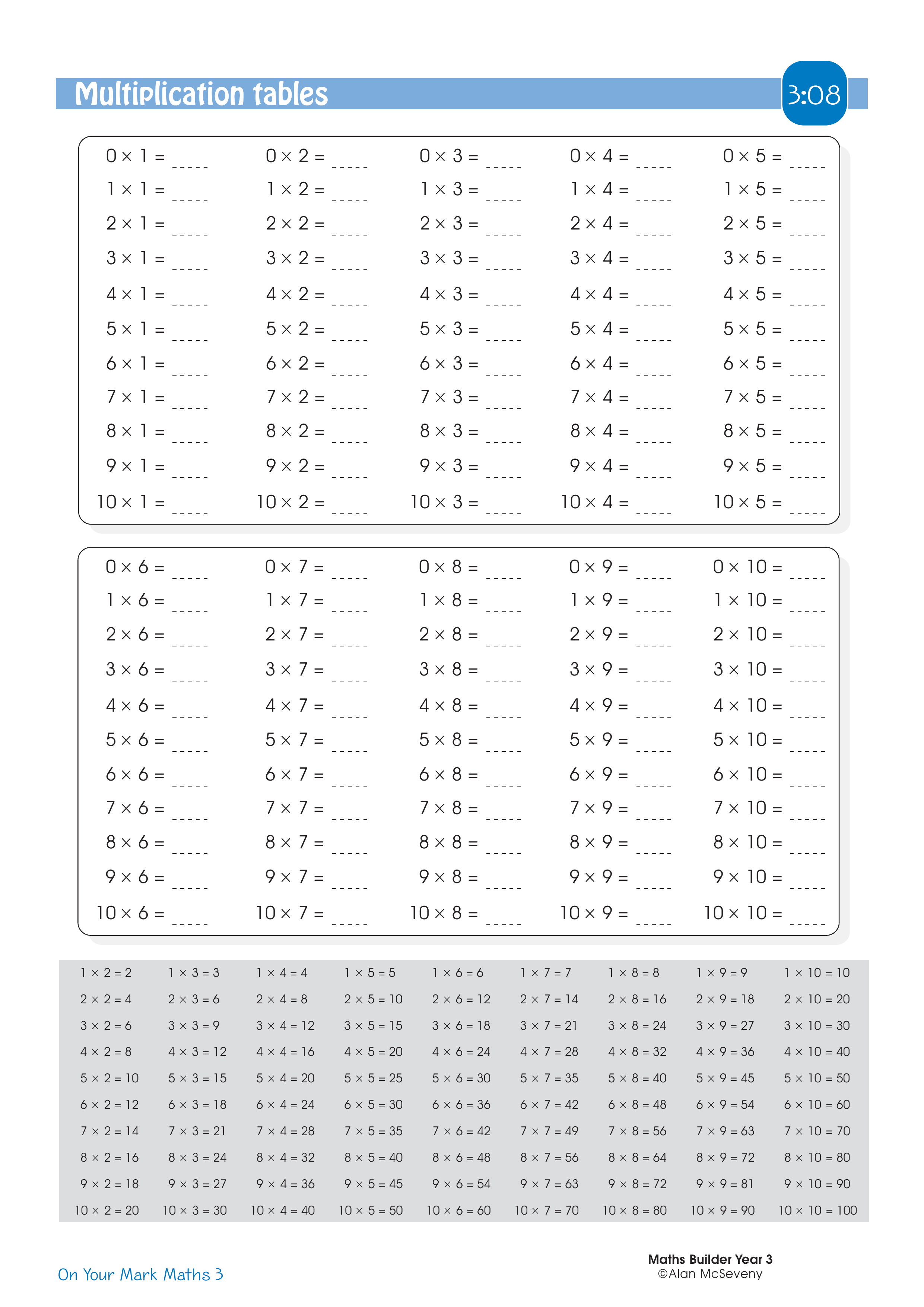 Multiplication tables — worksheet preview