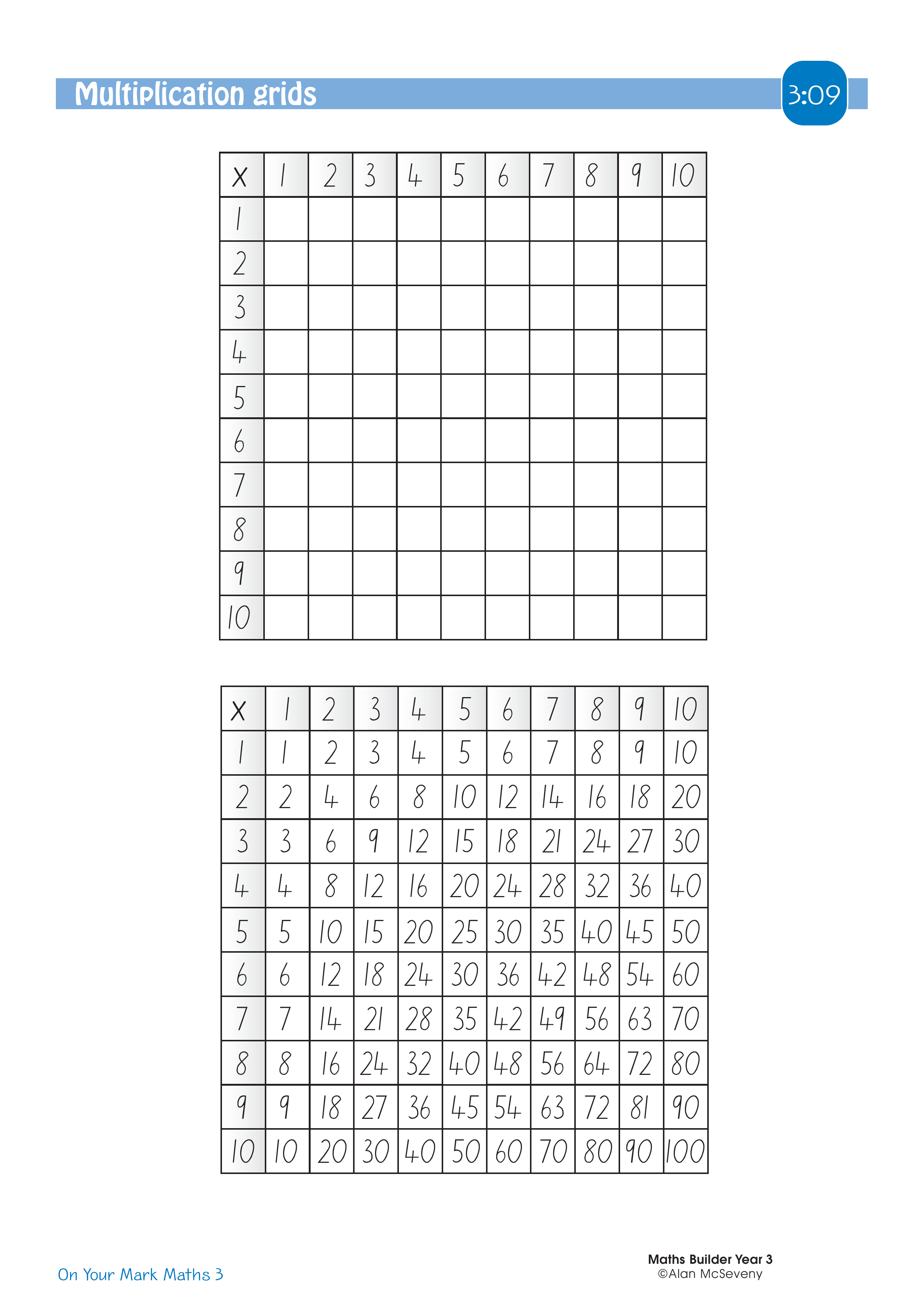 Multiplication grids — worksheet preview