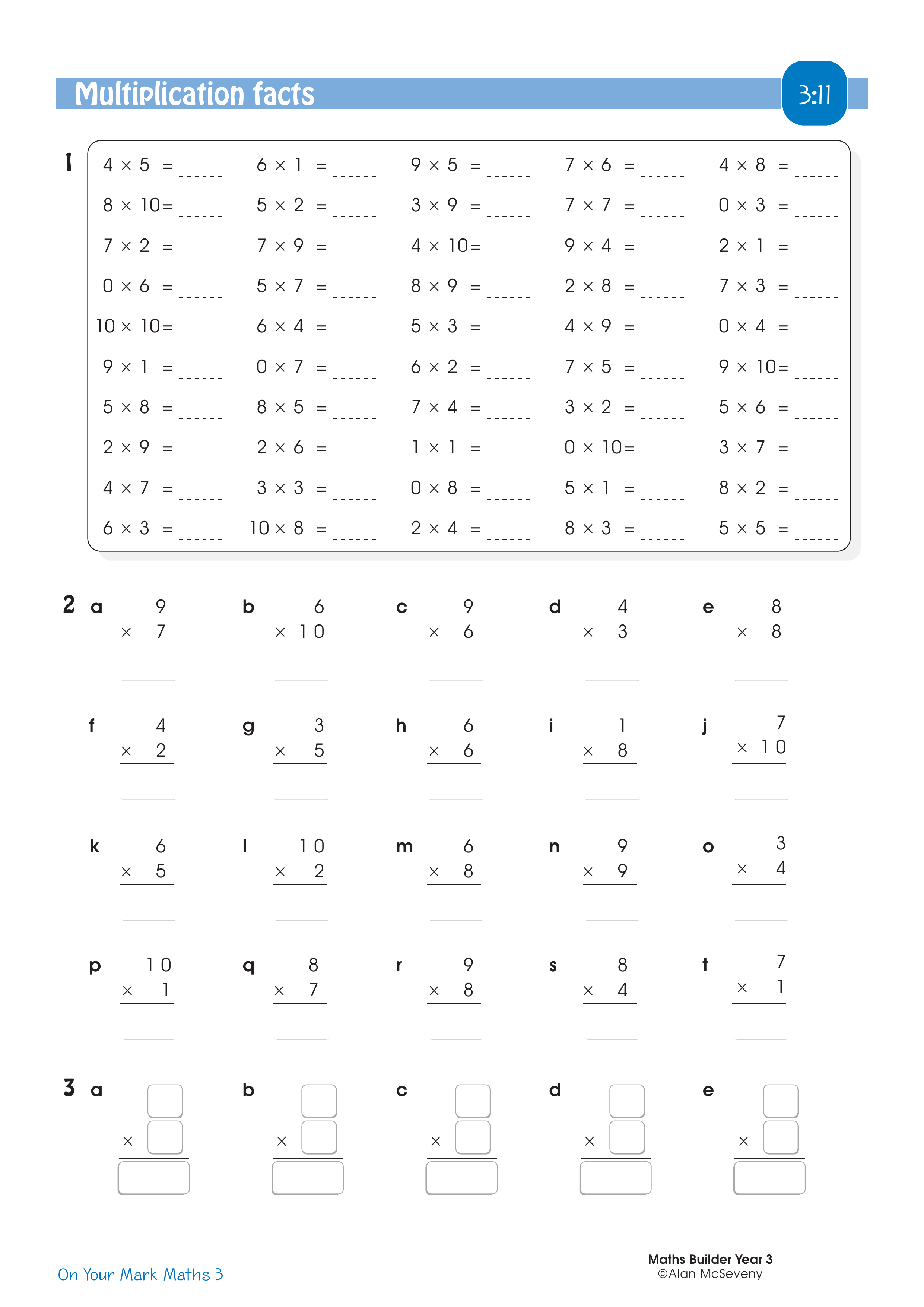 Multiplication facts — worksheet preview