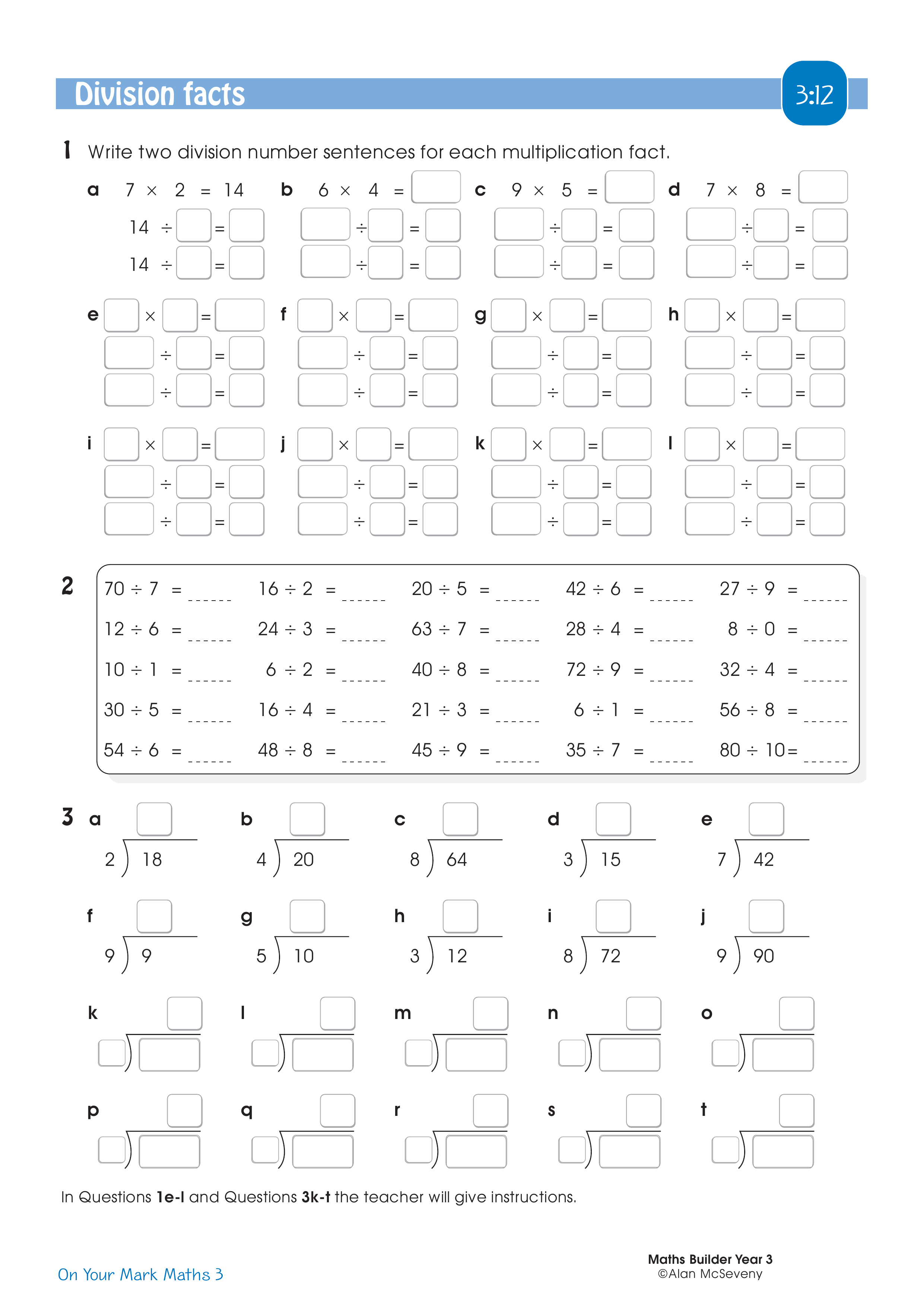 Division facts — worksheet preview