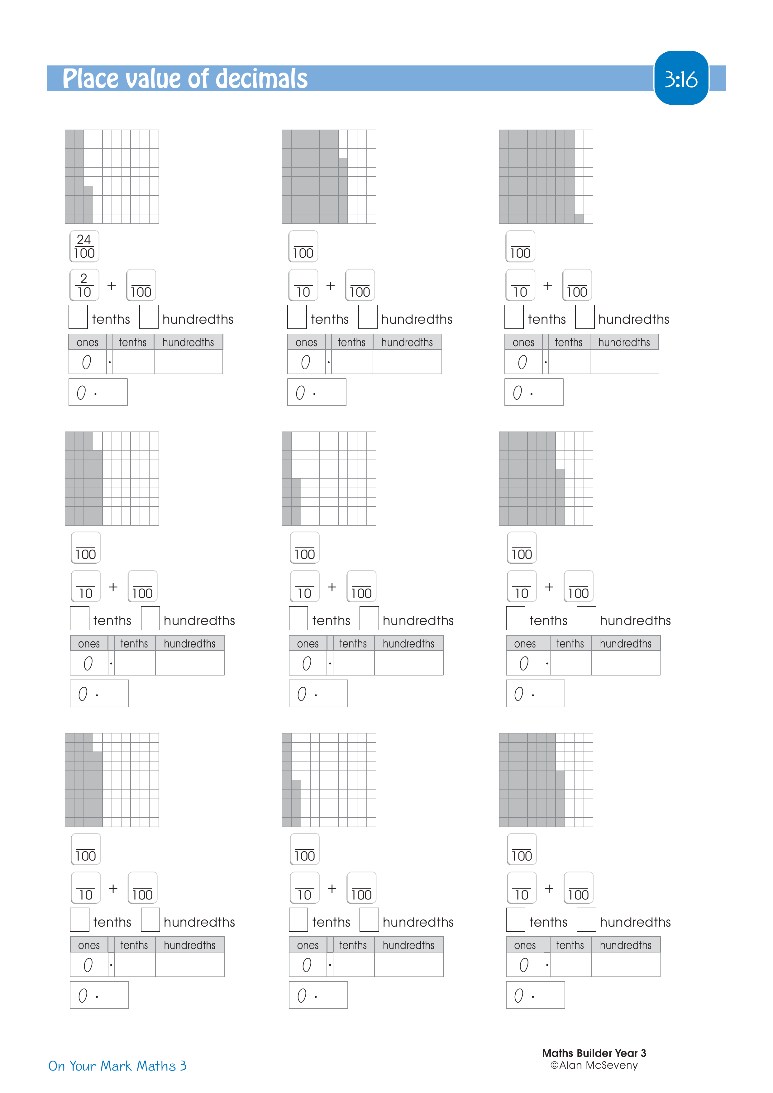 Place value of decimals — worksheet preview