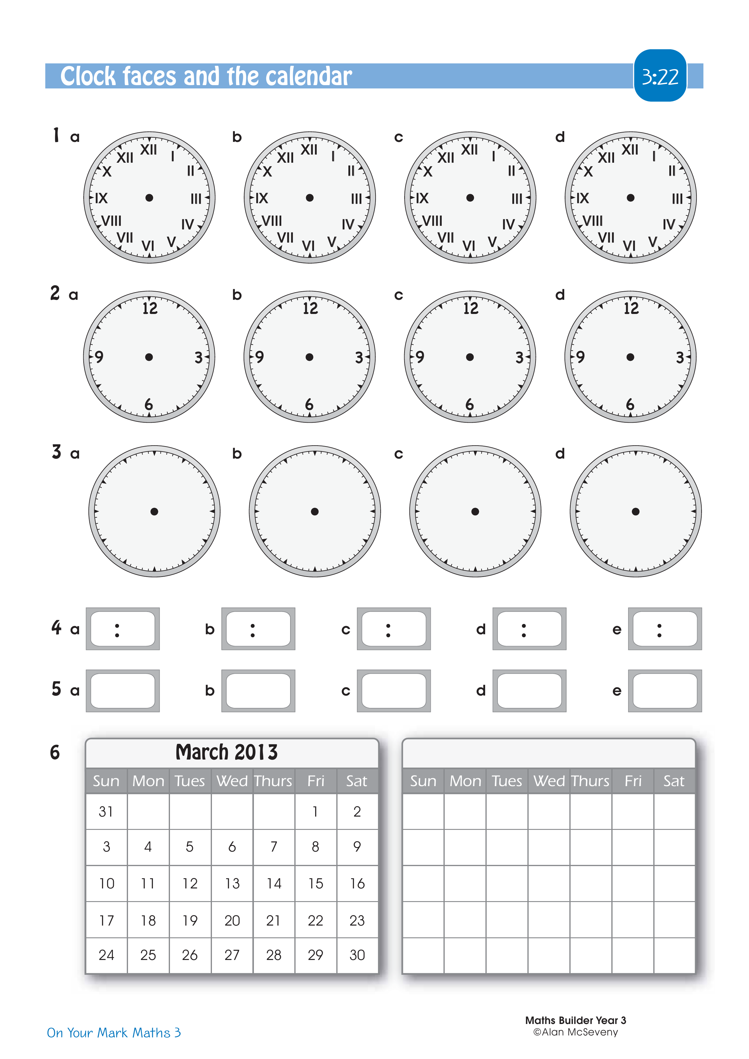 Clock faces and the calendar — worksheet preview