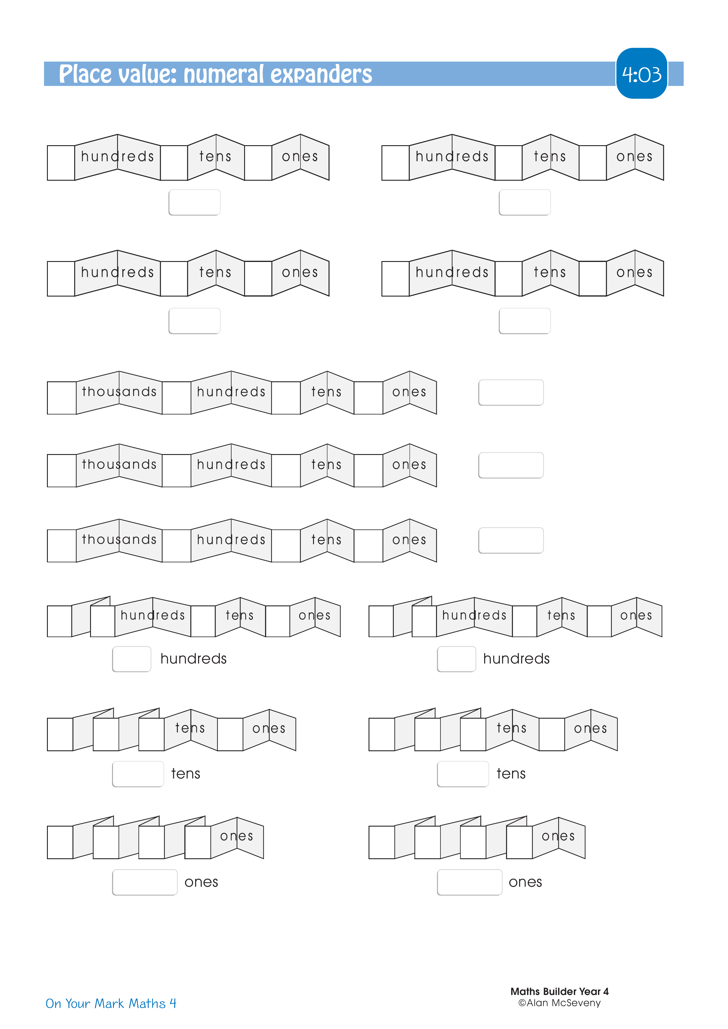 Place value: numeral expanders — worksheet preview