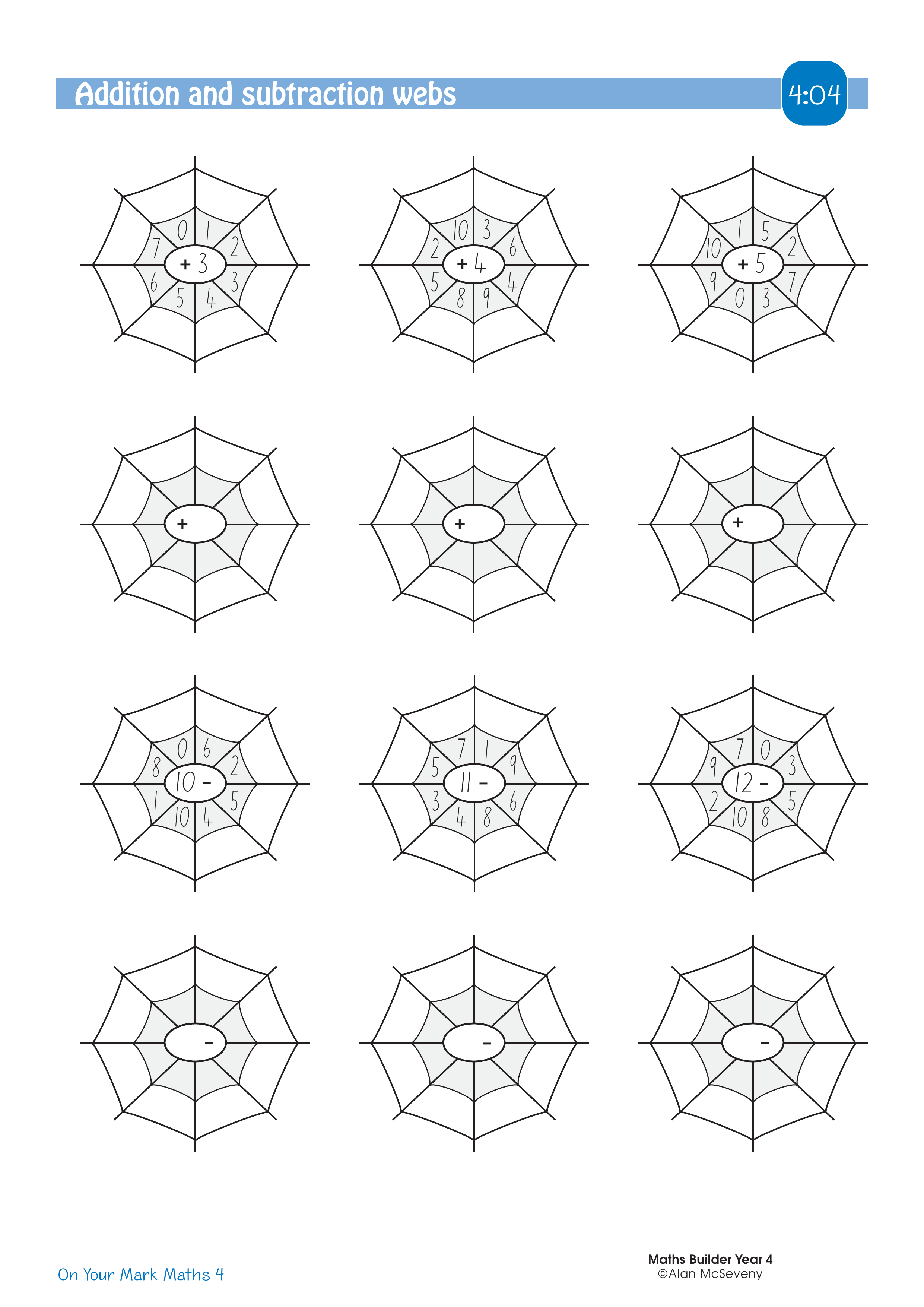 Addition and subtraction webs — worksheet preview