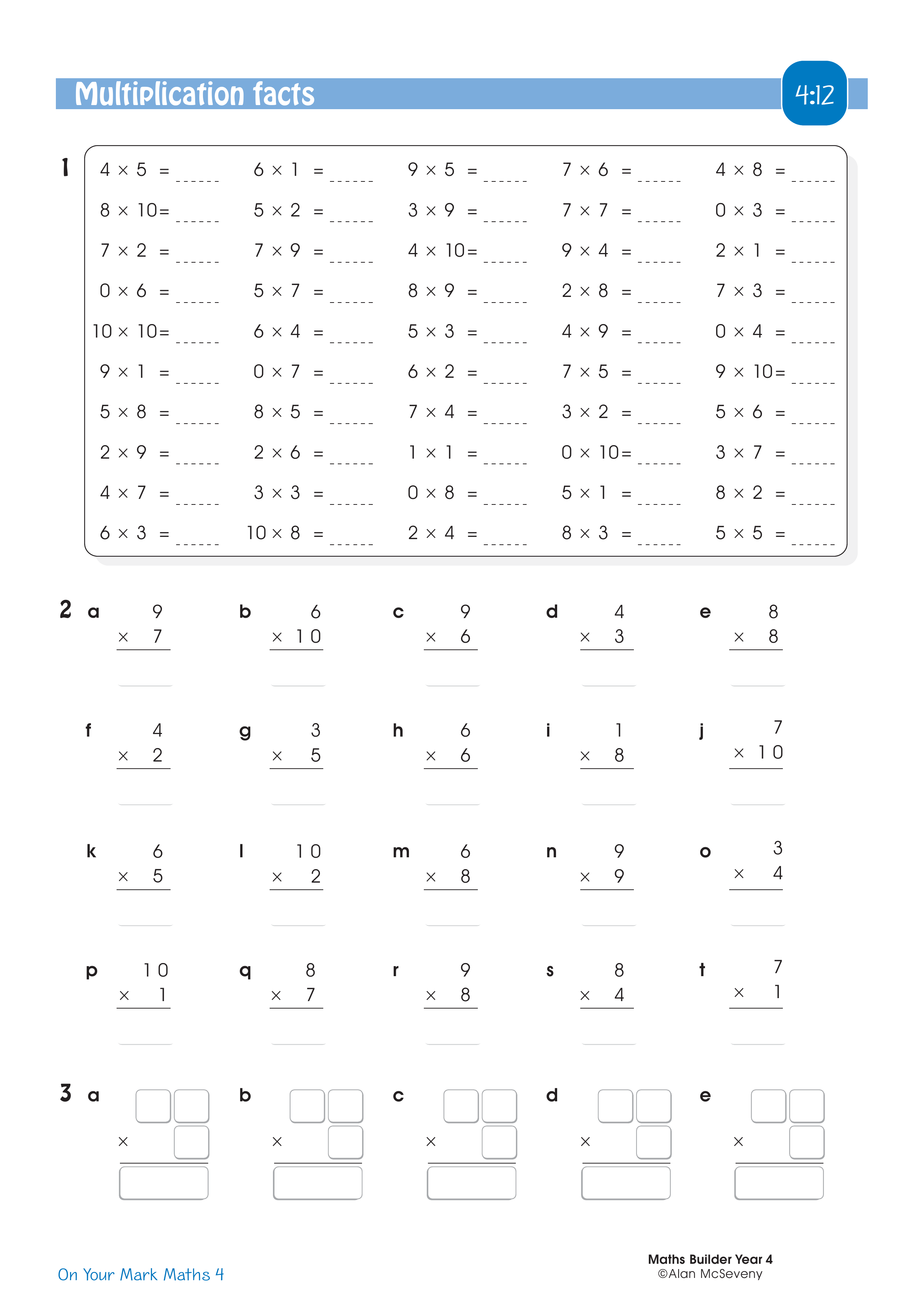 Multiplication facts — worksheet preview