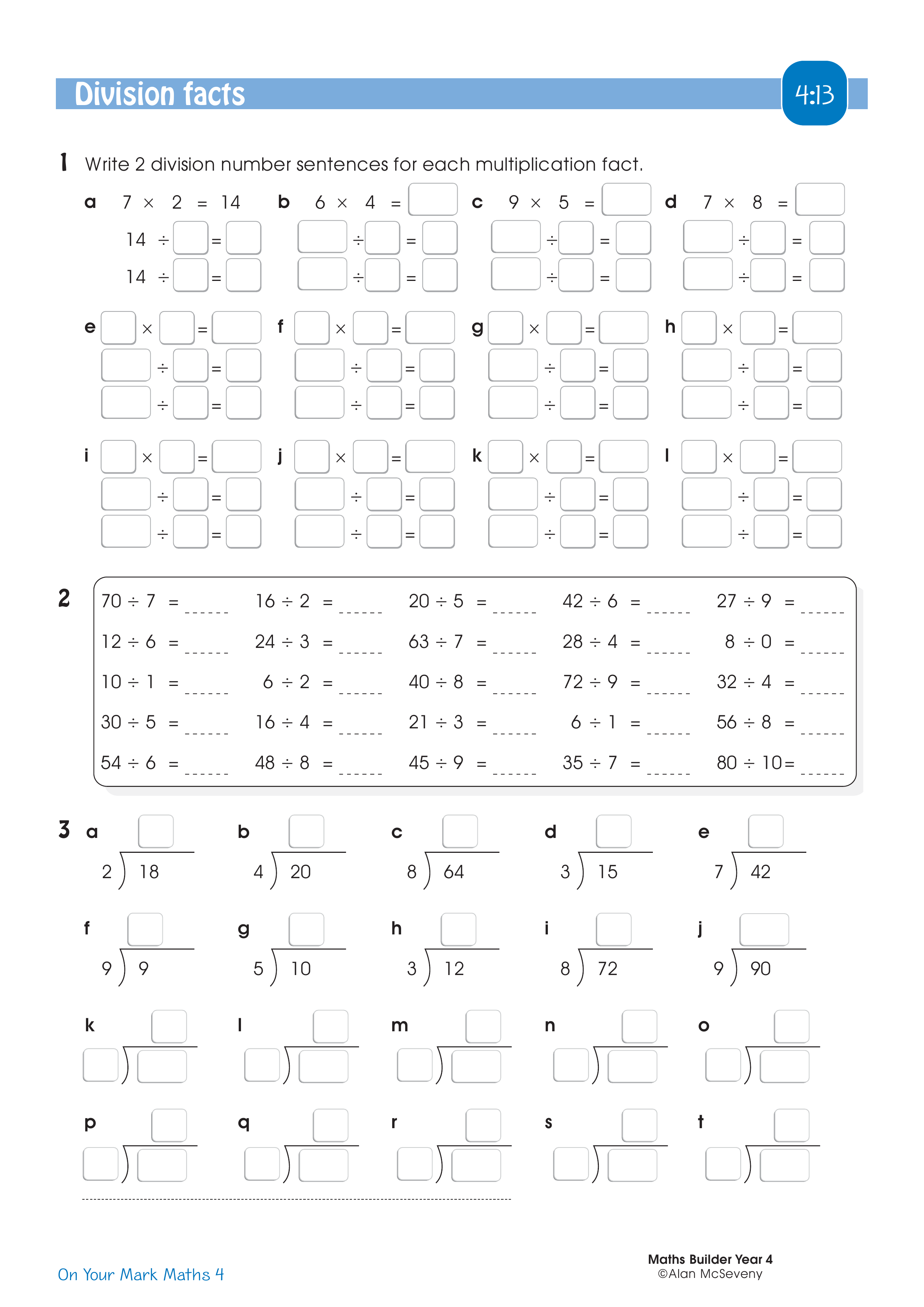 Division facts — worksheet preview